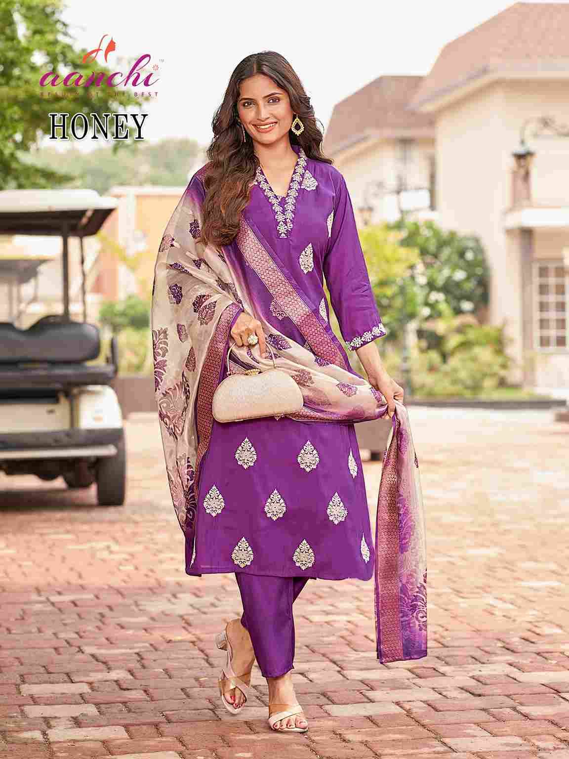 Honey By Aanchi 01 To 04 Series Beautiful Suits Colorful Stylish Fancy Casual Wear & Ethnic Wear Roman Silk Dresses At Wholesale Price