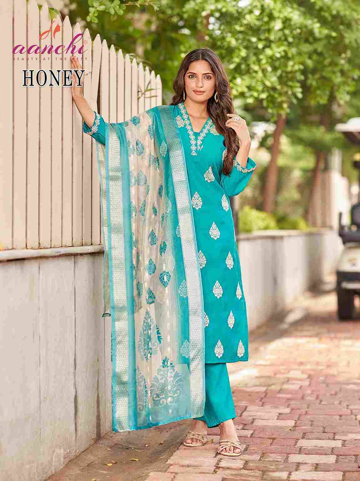 Honey By Aanchi 01 To 04 Series Beautiful Suits Colorful Stylish Fancy Casual Wear & Ethnic Wear Roman Silk Dresses At Wholesale Price