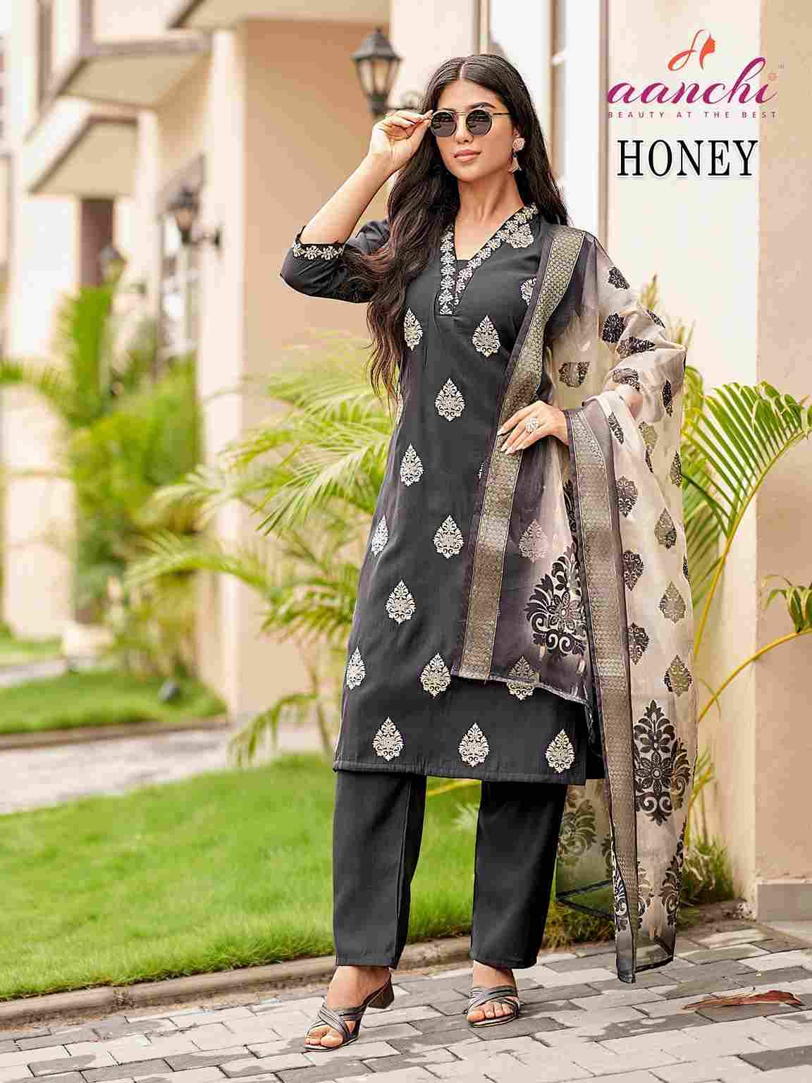 Honey By Aanchi 01 To 04 Series Beautiful Suits Colorful Stylish Fancy Casual Wear & Ethnic Wear Roman Silk Dresses At Wholesale Price