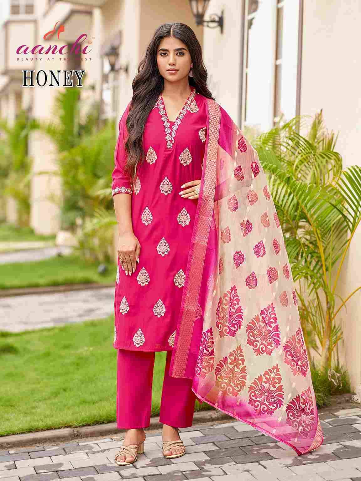 Honey By Aanchi 01 To 04 Series Beautiful Suits Colorful Stylish Fancy Casual Wear & Ethnic Wear Roman Silk Dresses At Wholesale Price
