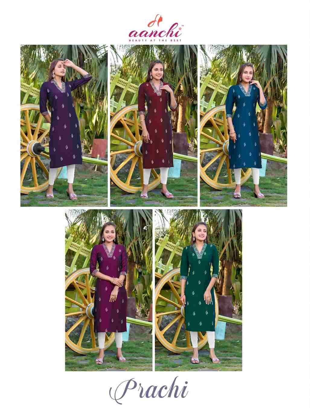 Prachi By Aanchi 01 To 05 Series Designer Stylish Fancy Colorful Beautiful Party Wear & Ethnic Wear Collection Silk Embroidered Kurtis At Wholesale Price