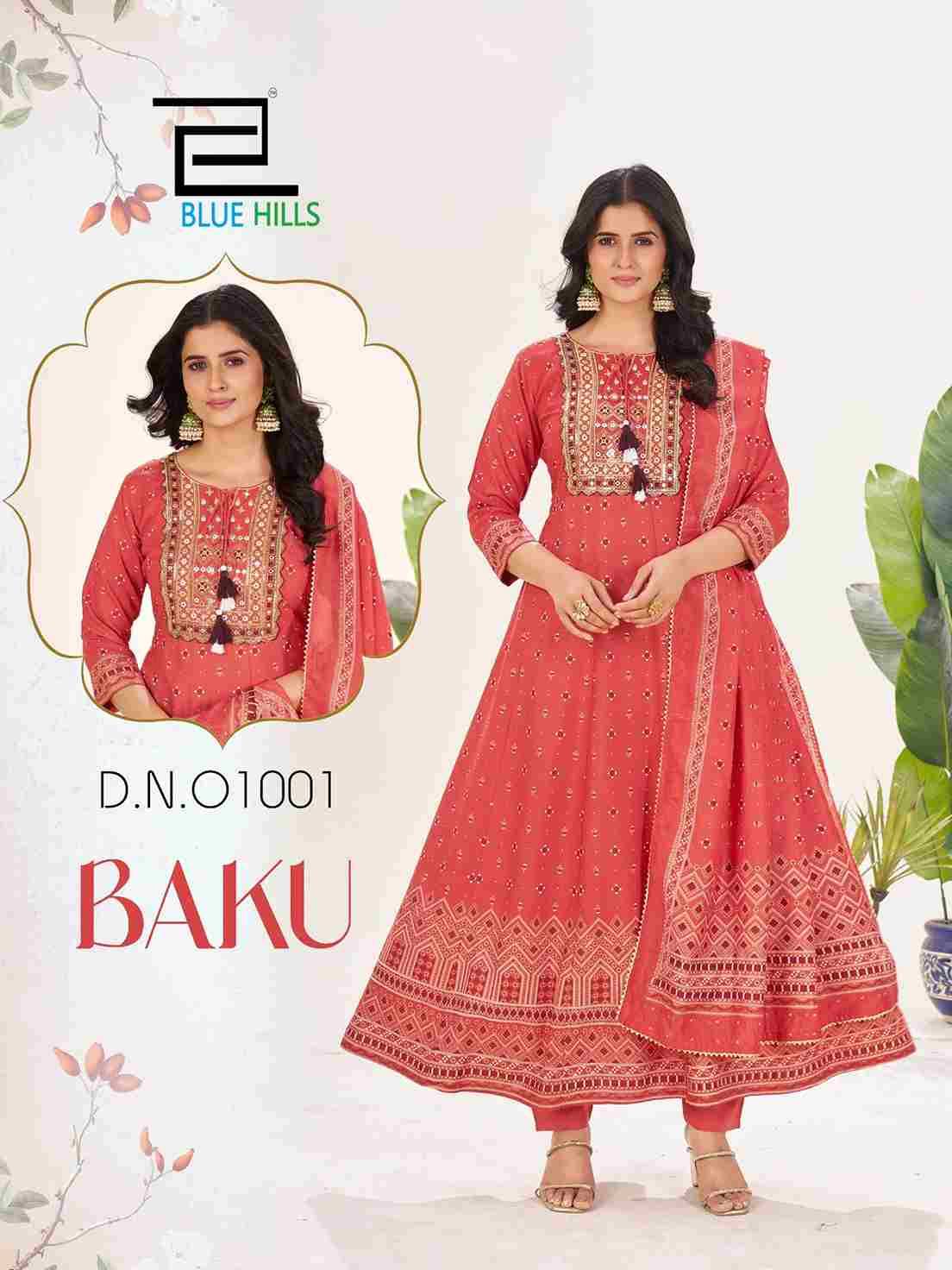 Baku By Blue Hills 1001 To 1006 Series Beautiful Festive Suits Colorful Stylish Fancy Casual Wear & Ethnic Wear Rayon With Work Dresses At Wholesale Price