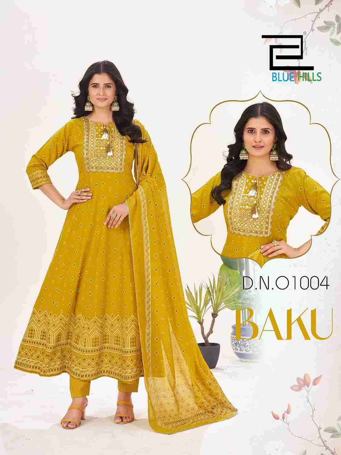 Baku By Blue Hills 1001 To 1006 Series Beautiful Festive Suits Colorful Stylish Fancy Casual Wear & Ethnic Wear Rayon With Work Dresses At Wholesale Price
