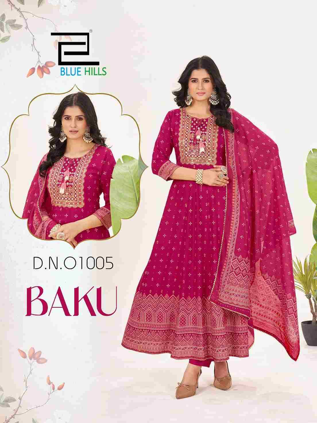 Baku By Blue Hills 1001 To 1006 Series Beautiful Festive Suits Colorful Stylish Fancy Casual Wear & Ethnic Wear Rayon With Work Dresses At Wholesale Price