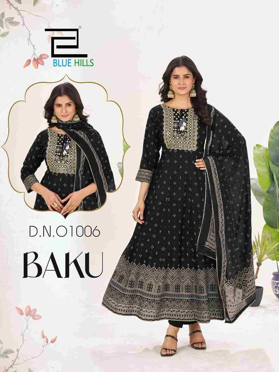 Baku By Blue Hills 1001 To 1006 Series Beautiful Festive Suits Colorful Stylish Fancy Casual Wear & Ethnic Wear Rayon With Work Dresses At Wholesale Price