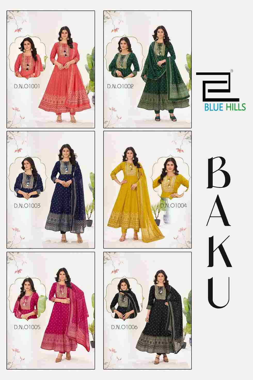 Baku By Blue Hills 1001 To 1006 Series Beautiful Festive Suits Colorful Stylish Fancy Casual Wear & Ethnic Wear Rayon With Work Dresses At Wholesale Price