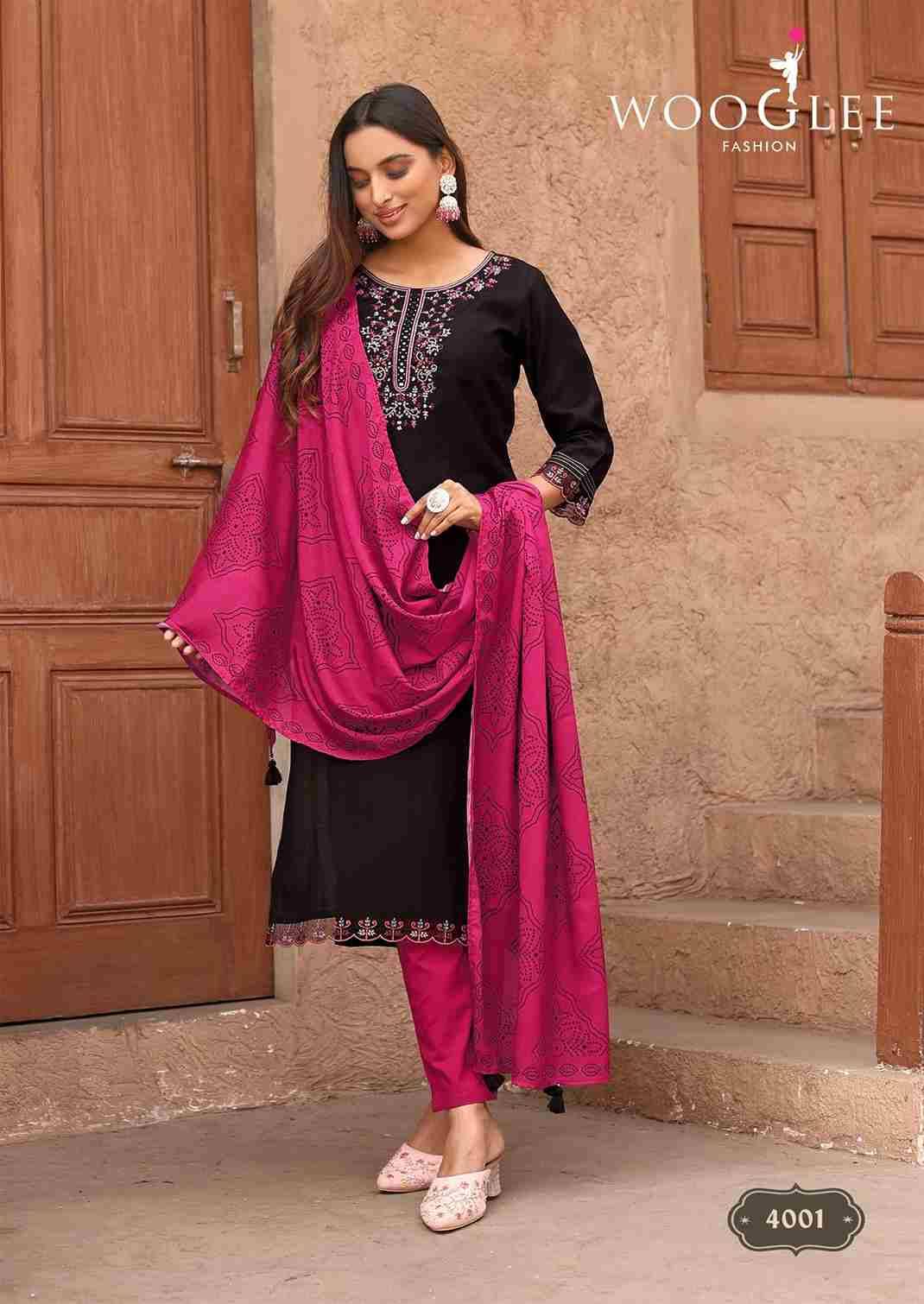 Sagaai Vol-2 By Wooglee 4001 To 4006 Series Festive Suits Beautiful Fancy Colorful Stylish Party Wear & Occasional Wear Viscose Dresses At Wholesale Price