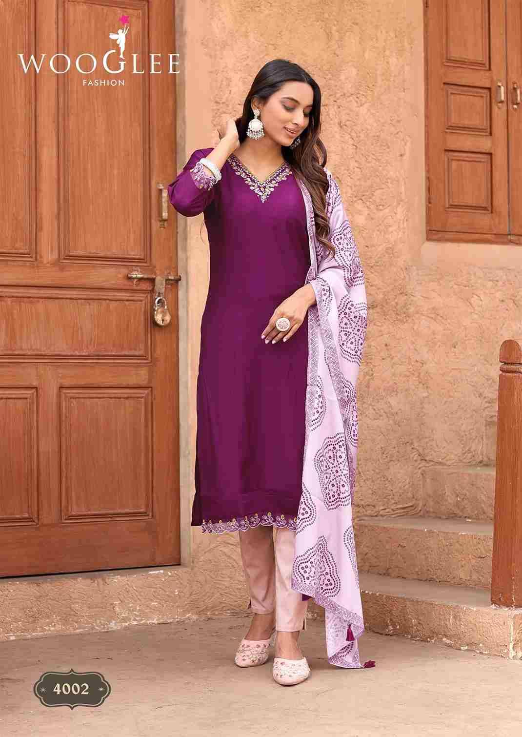 Sagaai Vol-2 By Wooglee 4001 To 4006 Series Festive Suits Beautiful Fancy Colorful Stylish Party Wear & Occasional Wear Viscose Dresses At Wholesale Price