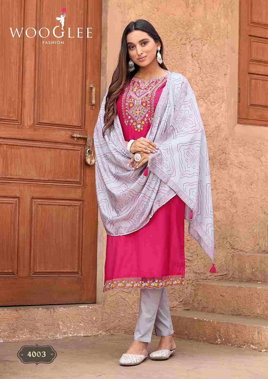 Sagaai Vol-2 By Wooglee 4001 To 4006 Series Festive Suits Beautiful Fancy Colorful Stylish Party Wear & Occasional Wear Viscose Dresses At Wholesale Price