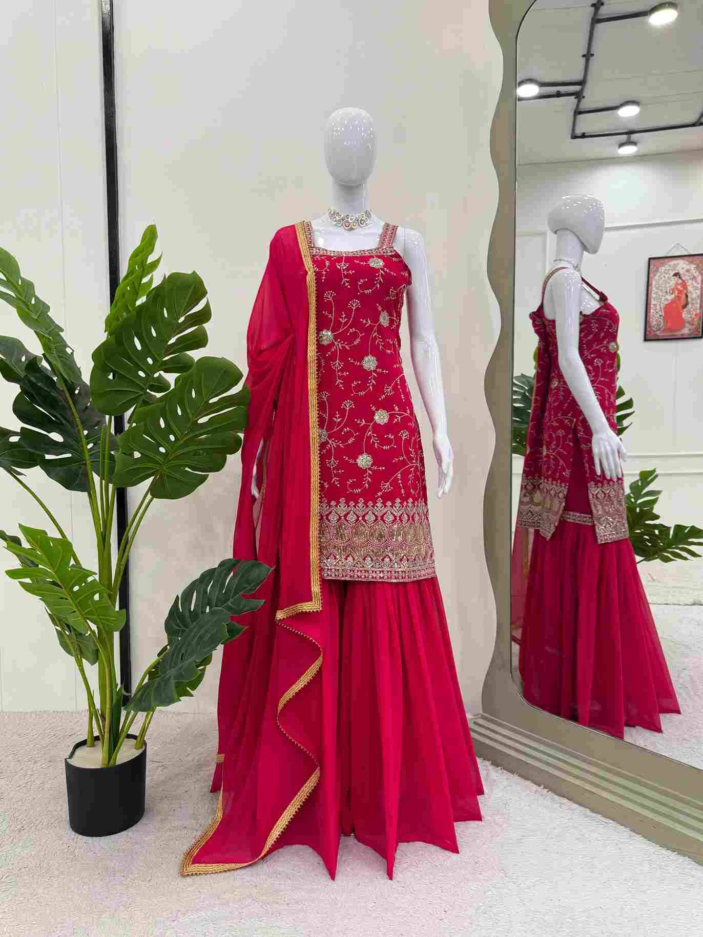 R-5855 By Fashid Wholesale 01 To 02 Series Sharara Suits Beautiful Fancy Colorful Stylish Party Wear & Occasional Wear Faux Georgette Dresses At Wholesale Price