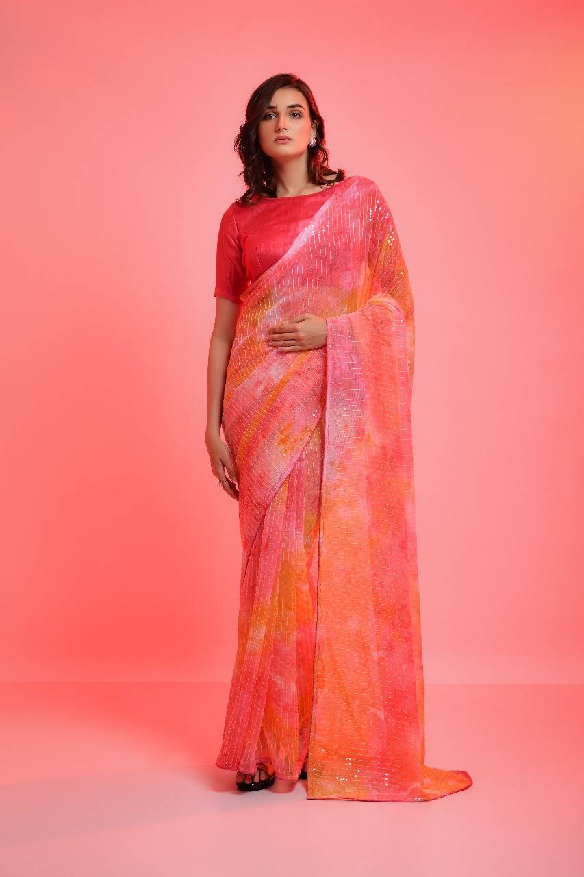 Sequence By PC 01 To 02 Series Indian Traditional Wear Collection Beautiful Stylish Fancy Colorful Party Wear & Occasional Wear Georgette Sarees At Wholesale Price