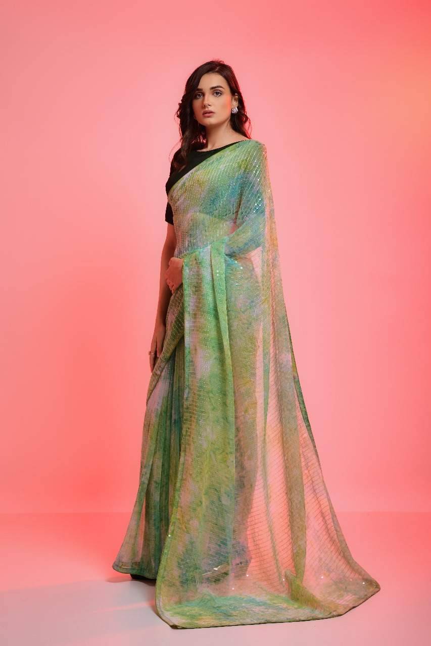 Sequence By PC 01 To 02 Series Indian Traditional Wear Collection Beautiful Stylish Fancy Colorful Party Wear & Occasional Wear Georgette Sarees At Wholesale Price