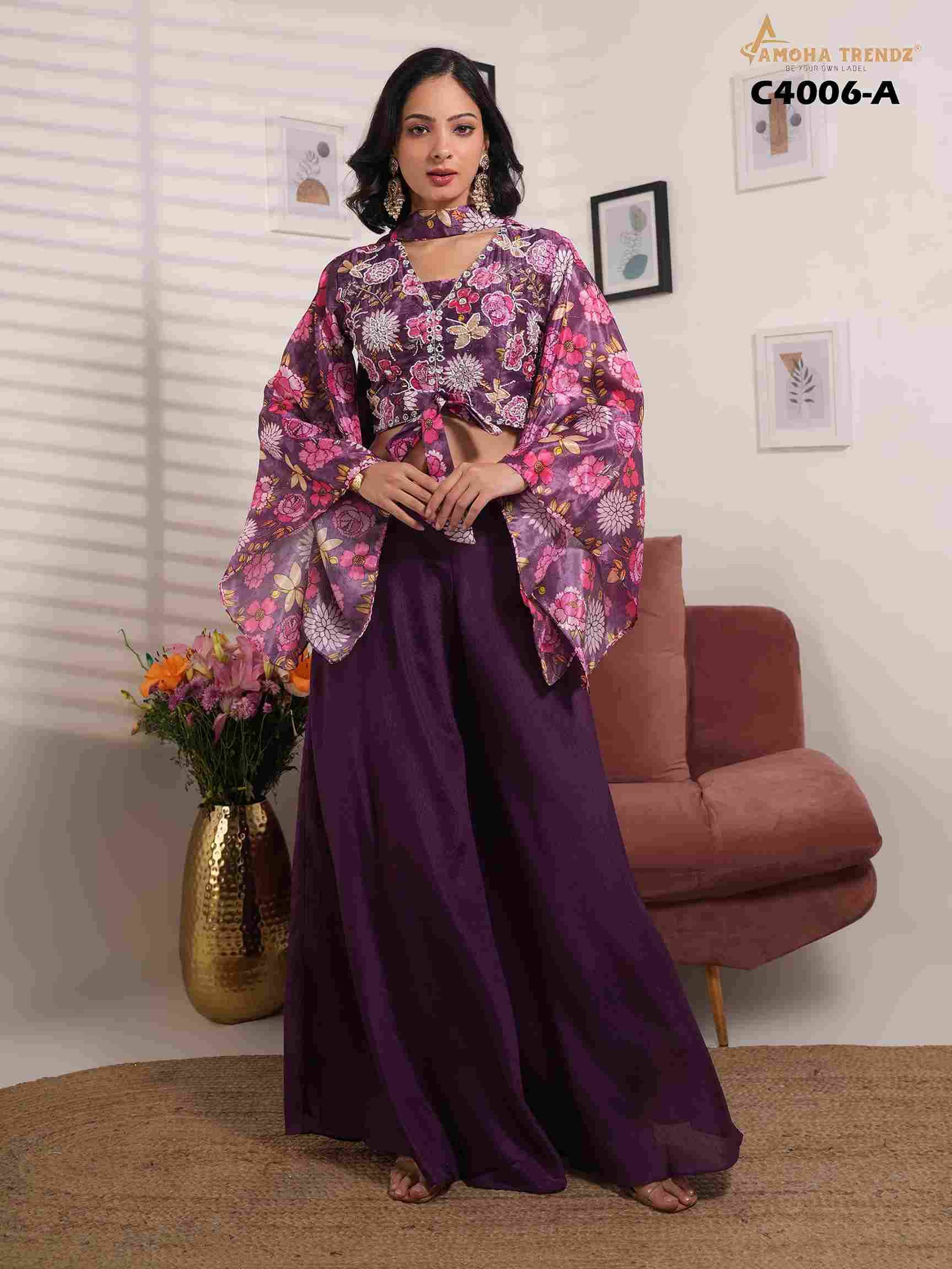 C-4006-A By Amoha Trendz Designer Stylish Fancy Colorful Beautiful Party Wear & Ethnic Wear Collection Fancy Crop Tops With Bottom And Dupatta At Wholesale Price