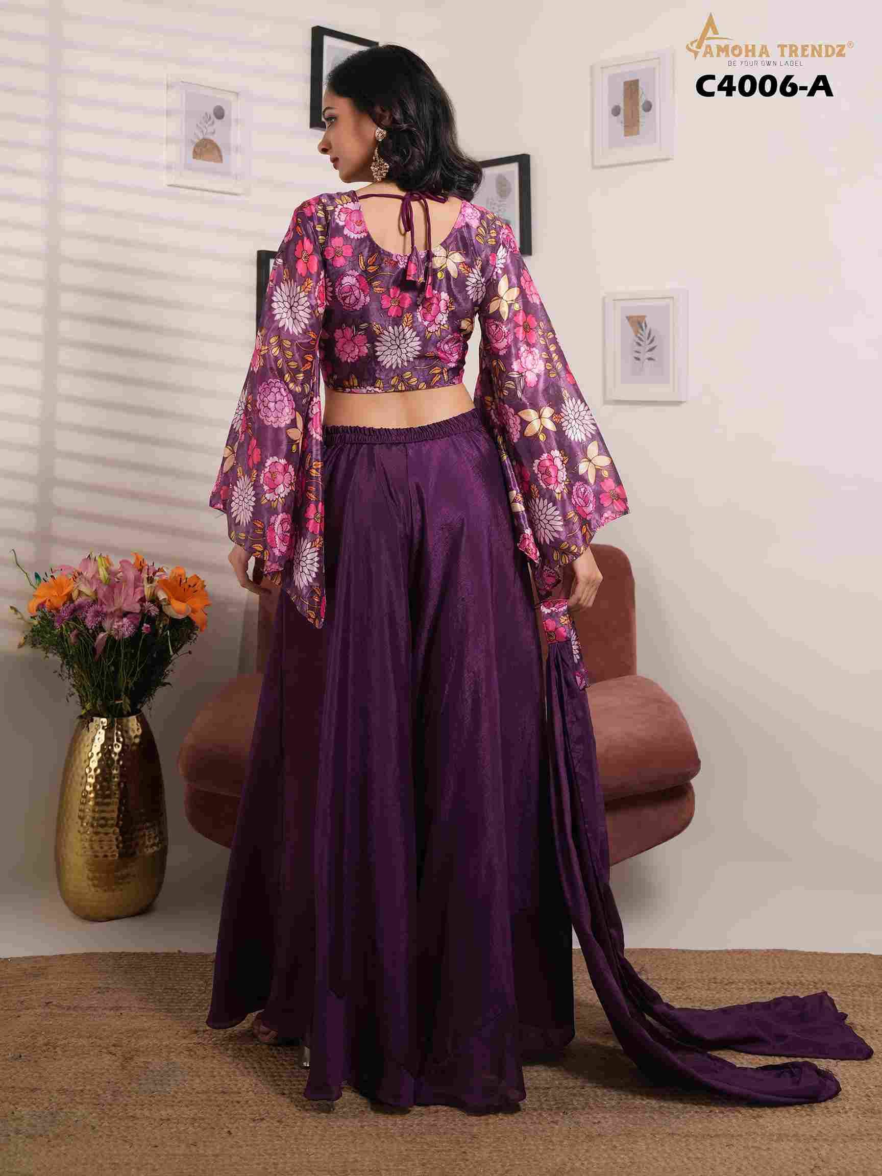 C-4006-A By Amoha Trendz Designer Stylish Fancy Colorful Beautiful Party Wear & Ethnic Wear Collection Fancy Crop Tops With Bottom And Dupatta At Wholesale Price