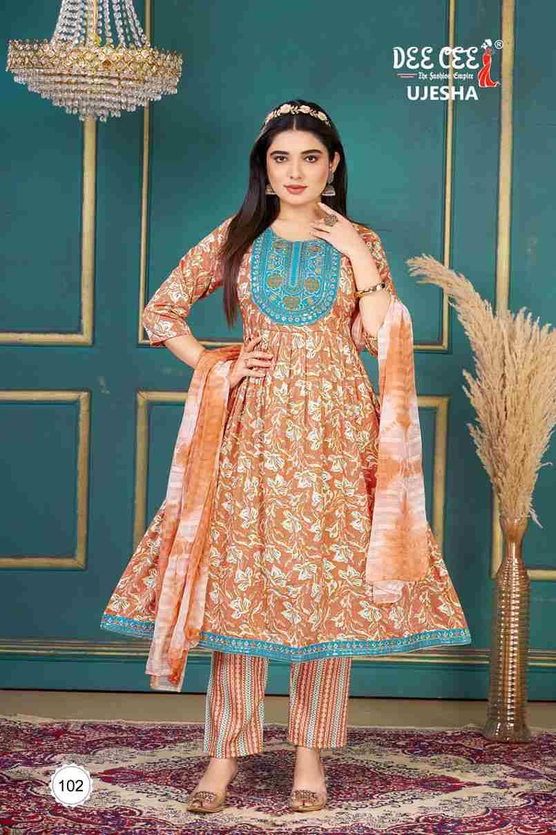 Ujesha By Dee Cee 101 To 106 Series Beautiful Anarkali Suits Stylish Fancy Colorful Casual Wear & Ethnic Wear Rayon Foil Dresses At Wholesale Price