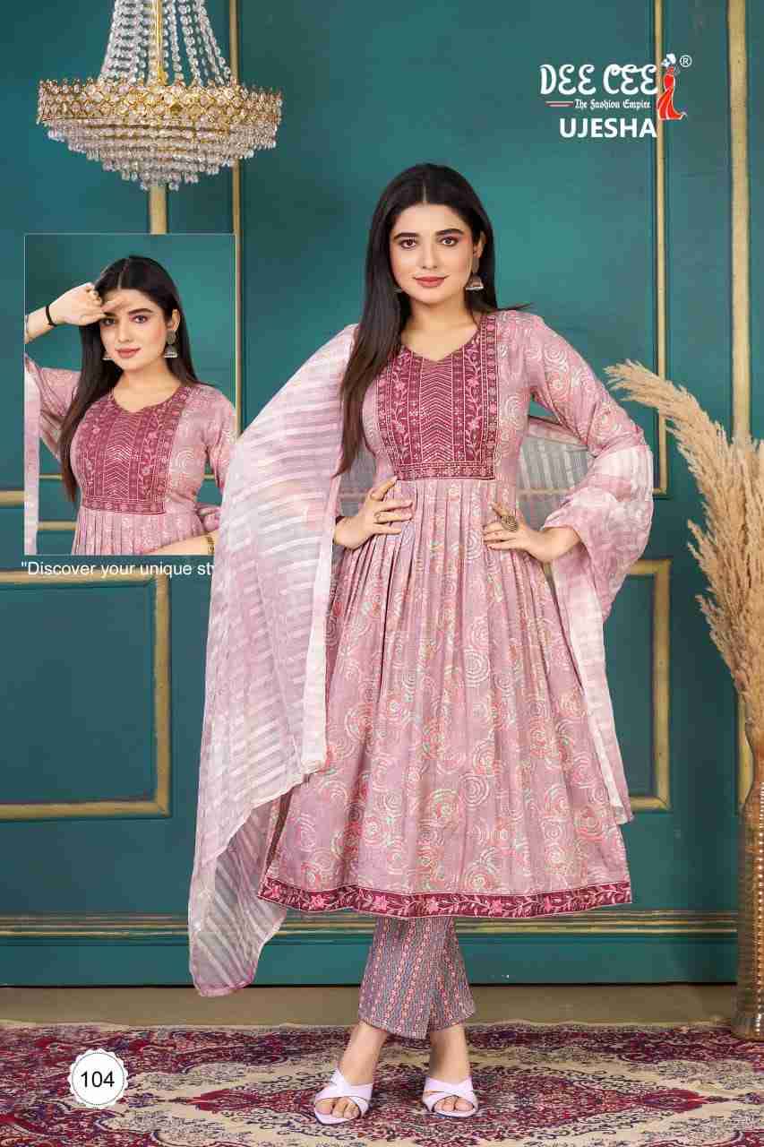 Ujesha By Dee Cee 101 To 106 Series Beautiful Anarkali Suits Stylish Fancy Colorful Casual Wear & Ethnic Wear Rayon Foil Dresses At Wholesale Price