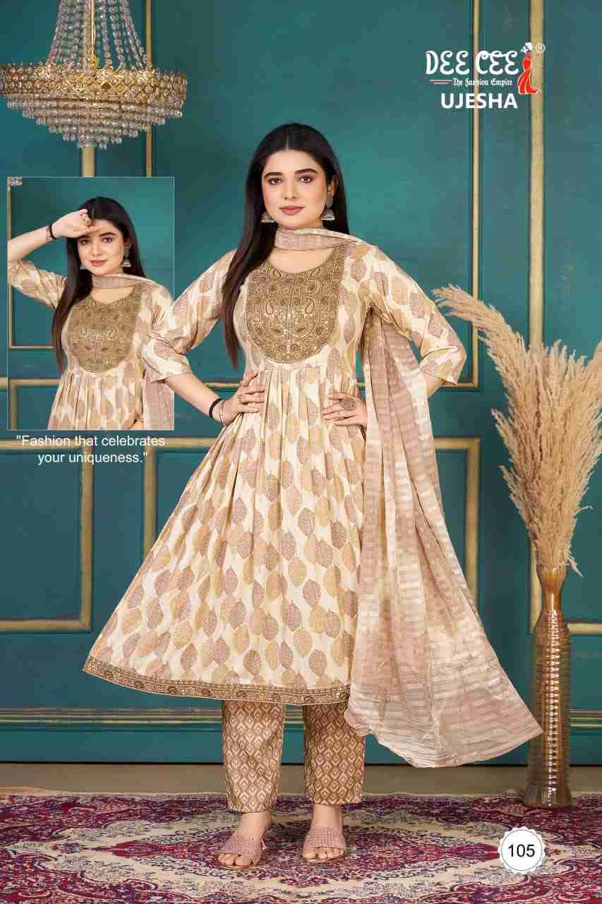 Ujesha By Dee Cee 101 To 106 Series Beautiful Anarkali Suits Stylish Fancy Colorful Casual Wear & Ethnic Wear Rayon Foil Dresses At Wholesale Price
