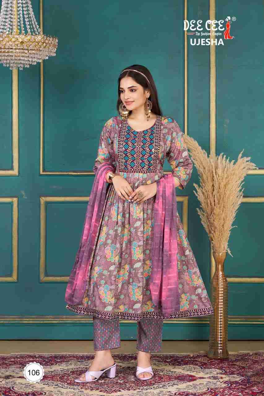 Ujesha By Dee Cee 101 To 106 Series Beautiful Anarkali Suits Stylish Fancy Colorful Casual Wear & Ethnic Wear Rayon Foil Dresses At Wholesale Price