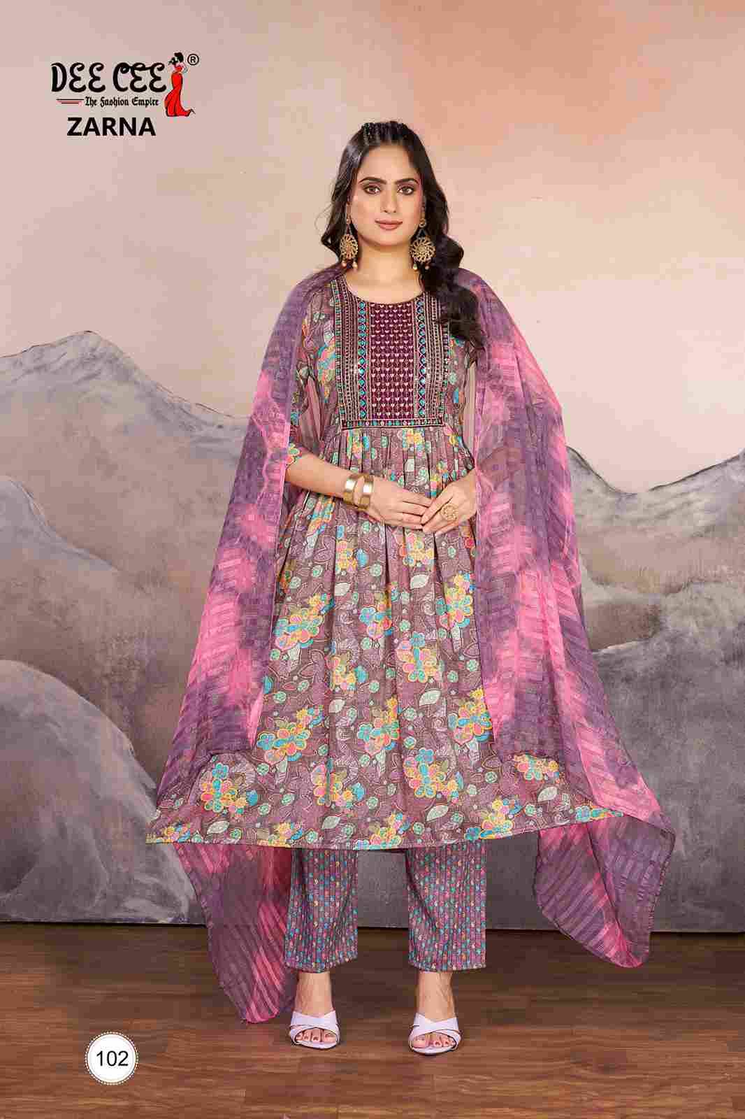 Zarna By Dee Cee 101 To 106 Series Beautiful Anarkali Suits Stylish Fancy Colorful Casual Wear & Ethnic Wear Rayon Foil Dresses At Wholesale Price