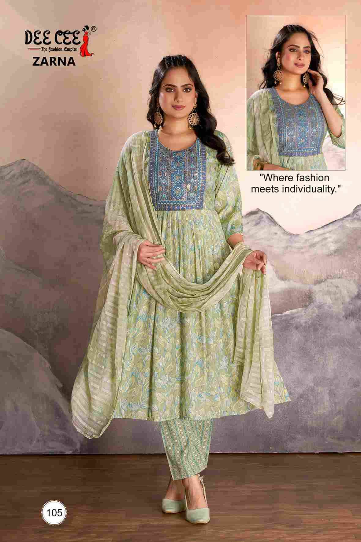 Zarna By Dee Cee 101 To 106 Series Beautiful Anarkali Suits Stylish Fancy Colorful Casual Wear & Ethnic Wear Rayon Foil Dresses At Wholesale Price