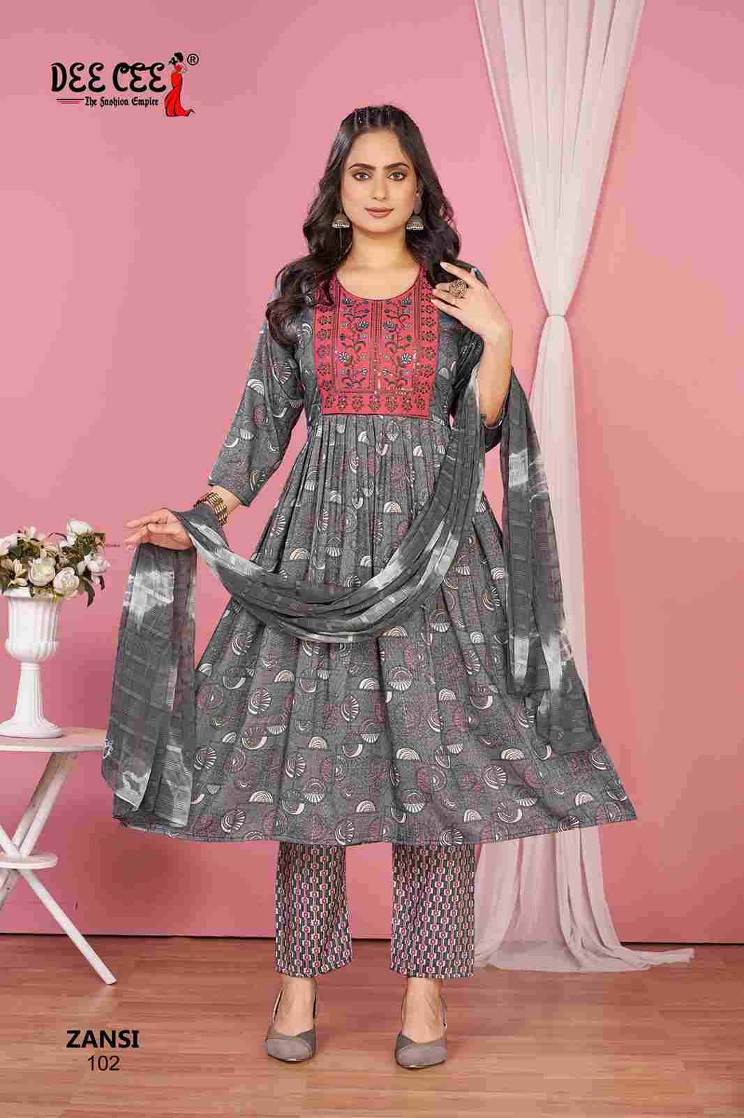 Zansi By Dee Cee 101 To 106 Series Beautiful Anarkali Suits Stylish Fancy Colorful Casual Wear & Ethnic Wear Rayon Foil Dresses At Wholesale Price