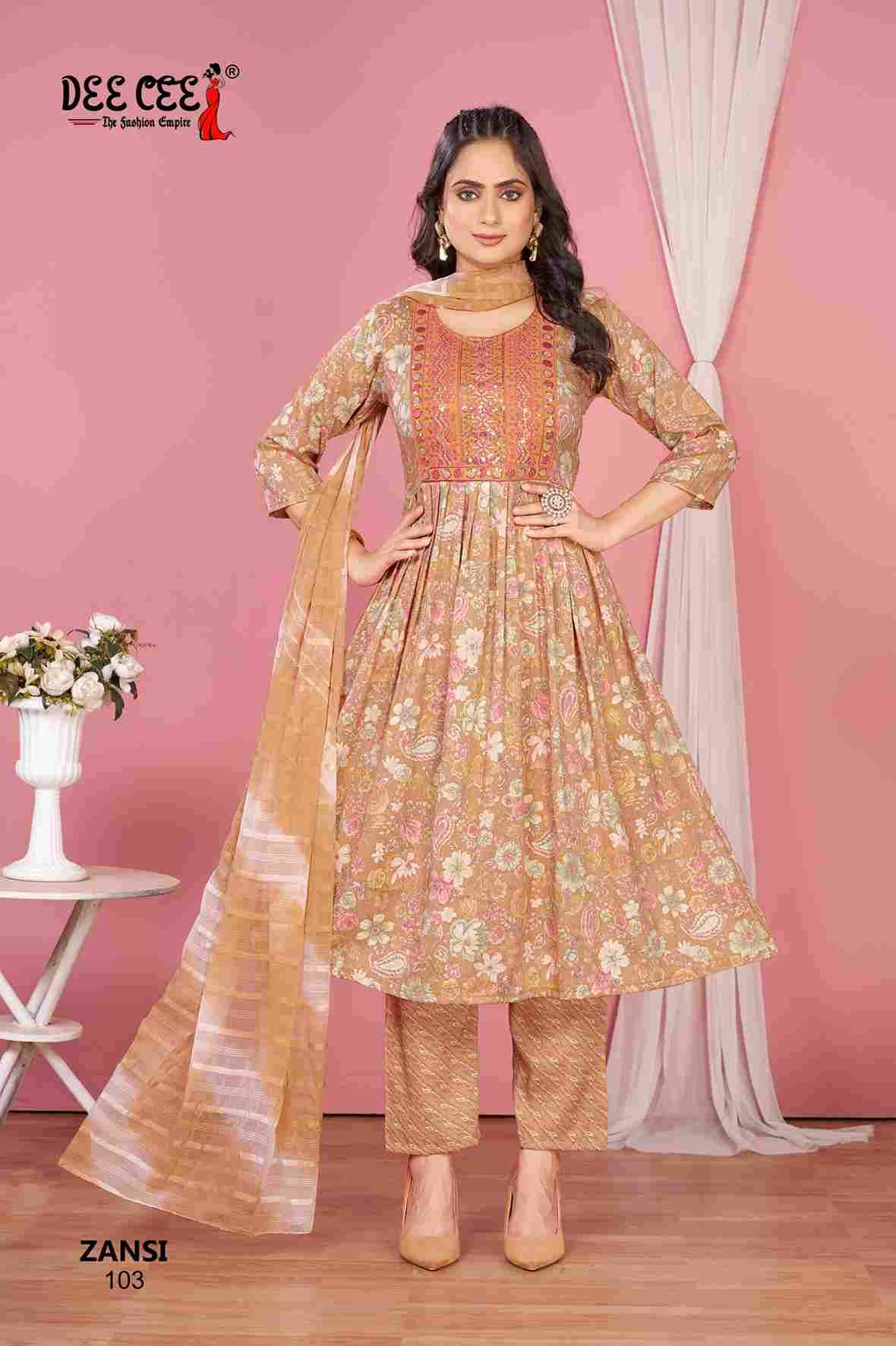 Zansi By Dee Cee 101 To 106 Series Beautiful Anarkali Suits Stylish Fancy Colorful Casual Wear & Ethnic Wear Rayon Foil Dresses At Wholesale Price