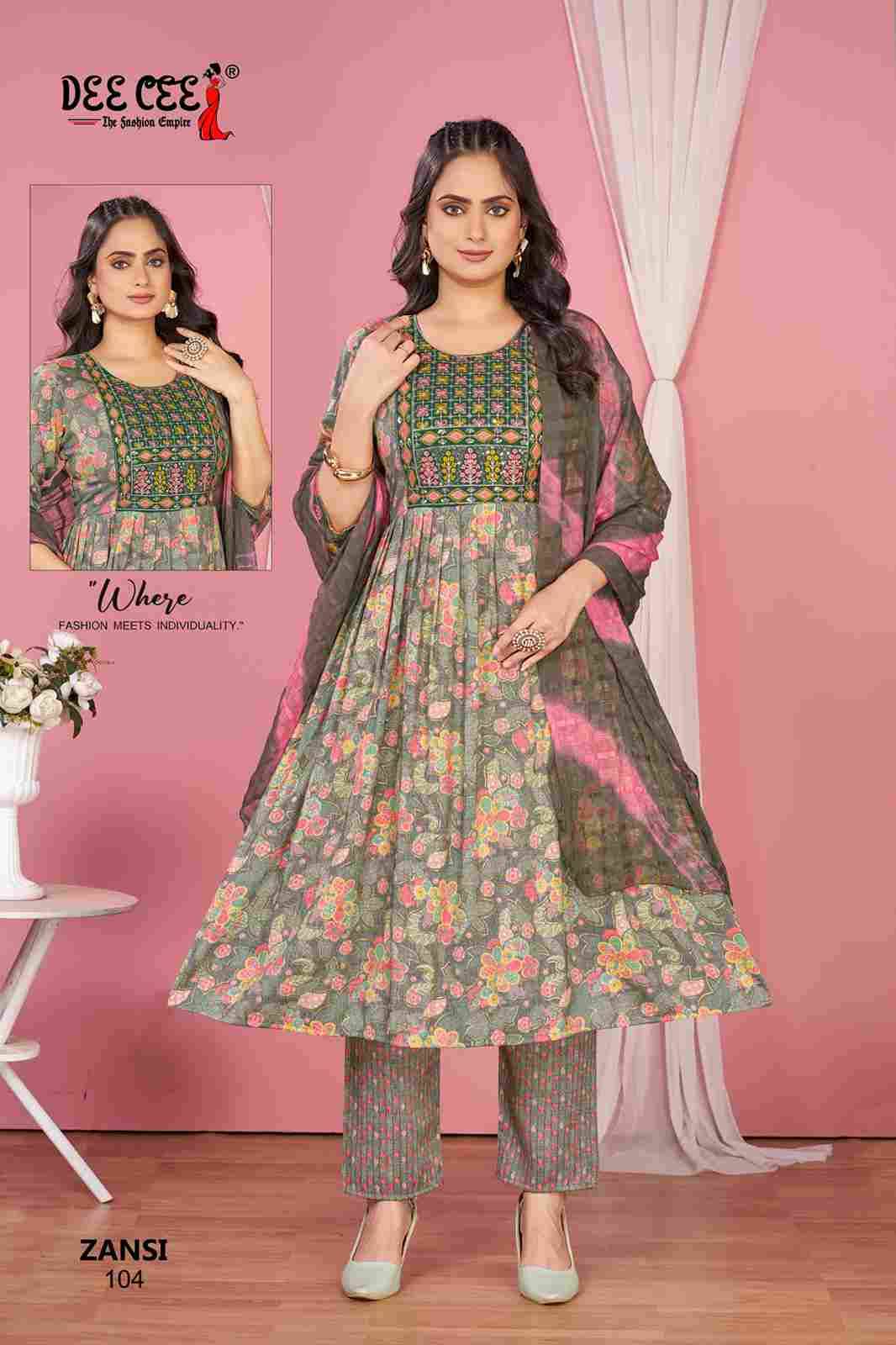 Zansi By Dee Cee 101 To 106 Series Beautiful Anarkali Suits Stylish Fancy Colorful Casual Wear & Ethnic Wear Rayon Foil Dresses At Wholesale Price
