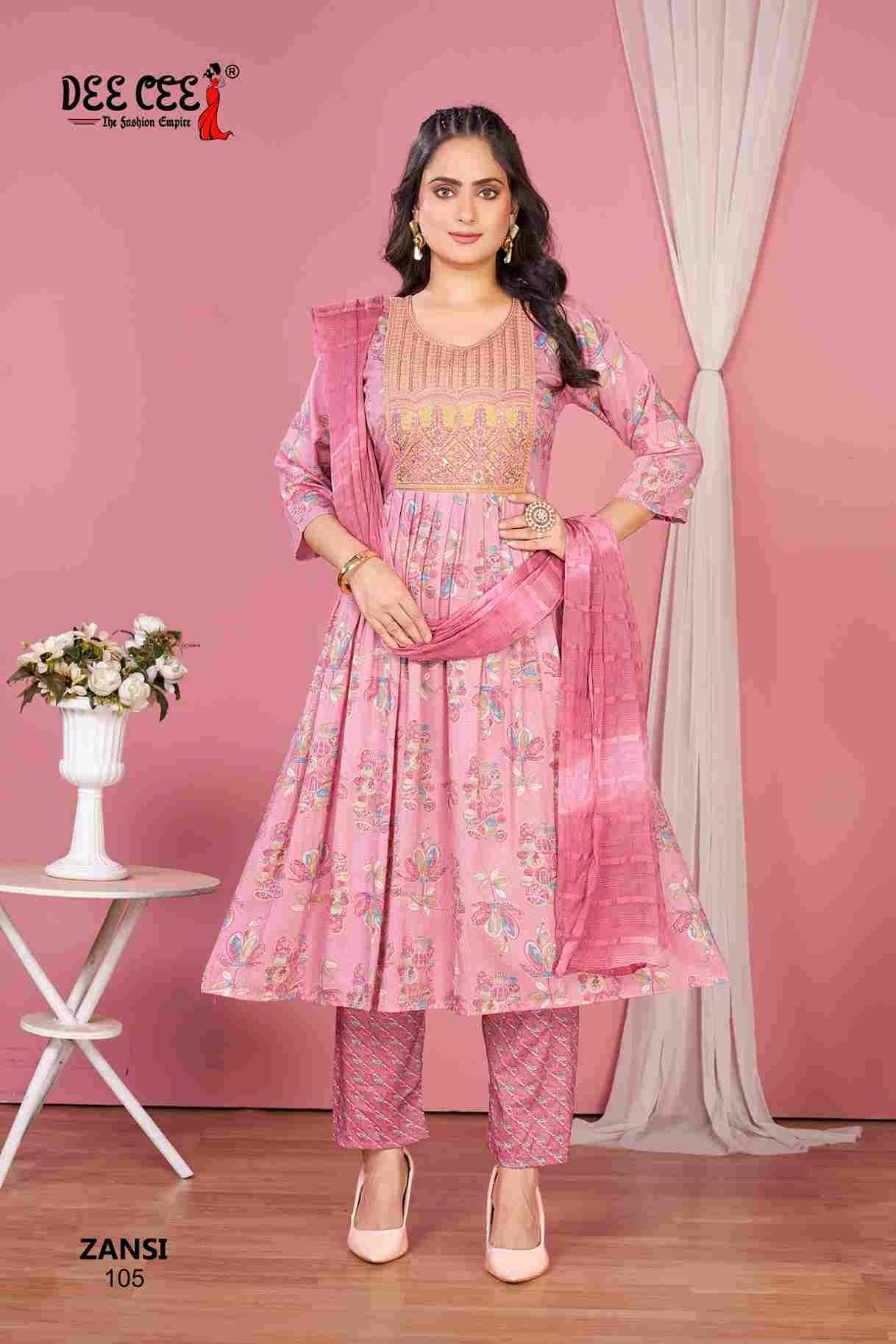Zansi By Dee Cee 101 To 106 Series Beautiful Anarkali Suits Stylish Fancy Colorful Casual Wear & Ethnic Wear Rayon Foil Dresses At Wholesale Price
