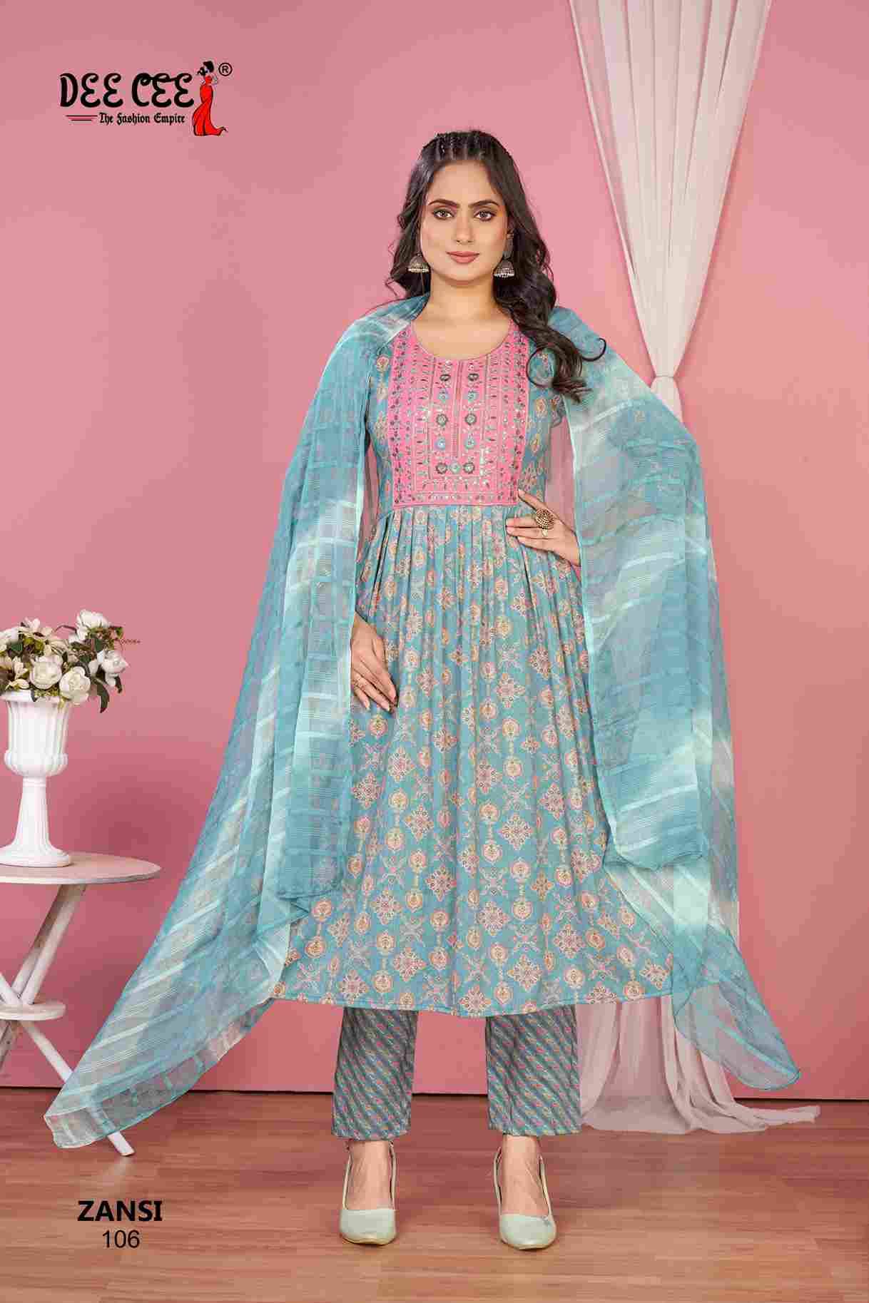 Zansi By Dee Cee 101 To 106 Series Beautiful Anarkali Suits Stylish Fancy Colorful Casual Wear & Ethnic Wear Rayon Foil Dresses At Wholesale Price