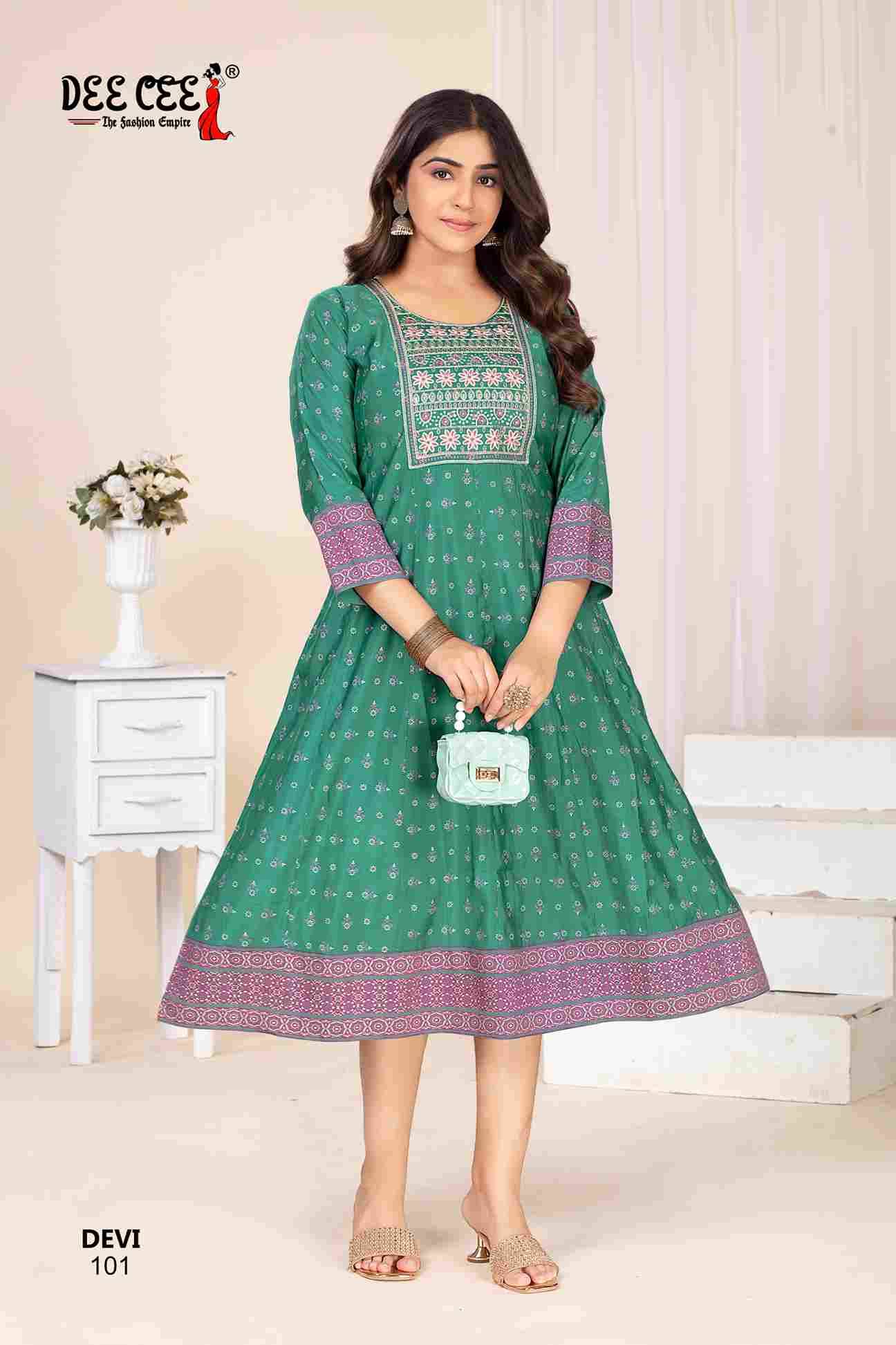 Devi By Dee Cee 101 To 106 Series Designer Stylish Fancy Colorful Beautiful Party Wear & Ethnic Wear Collection Chanderi Kurtis At Wholesale Price