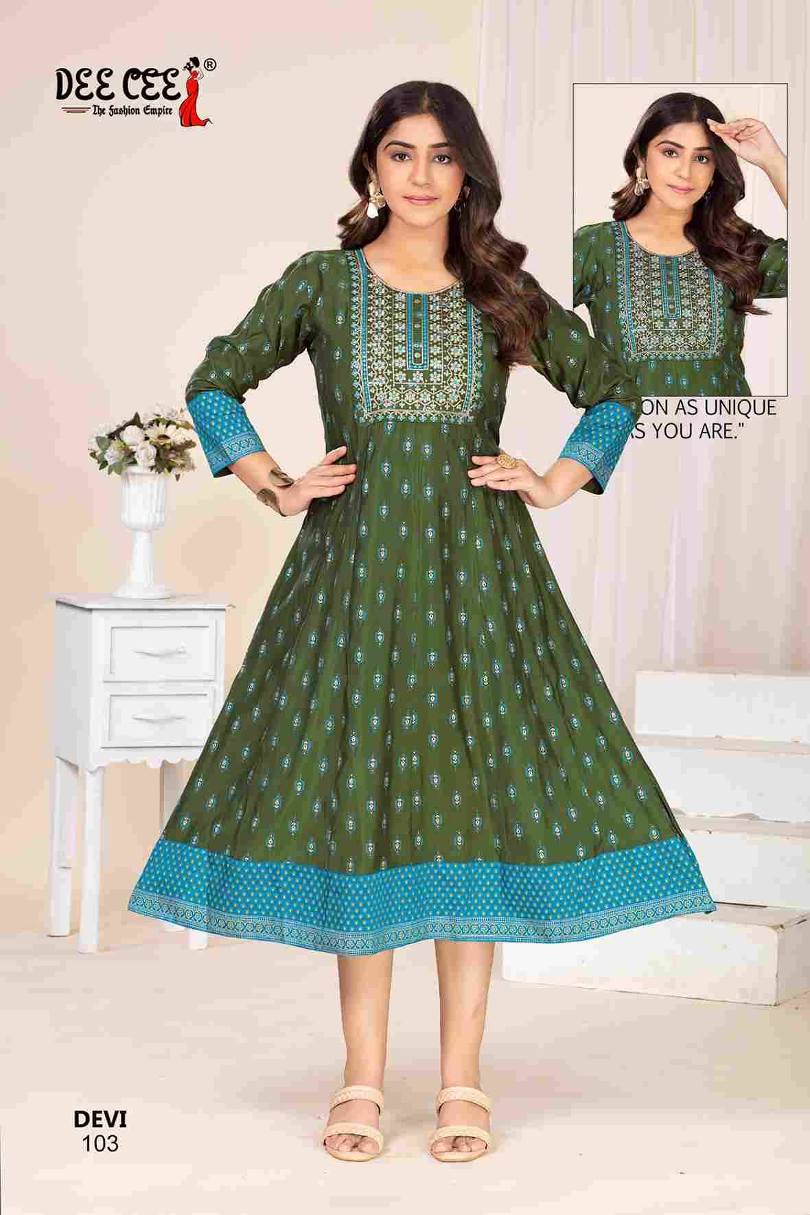 Devi By Dee Cee 101 To 106 Series Designer Stylish Fancy Colorful Beautiful Party Wear & Ethnic Wear Collection Chanderi Kurtis At Wholesale Price