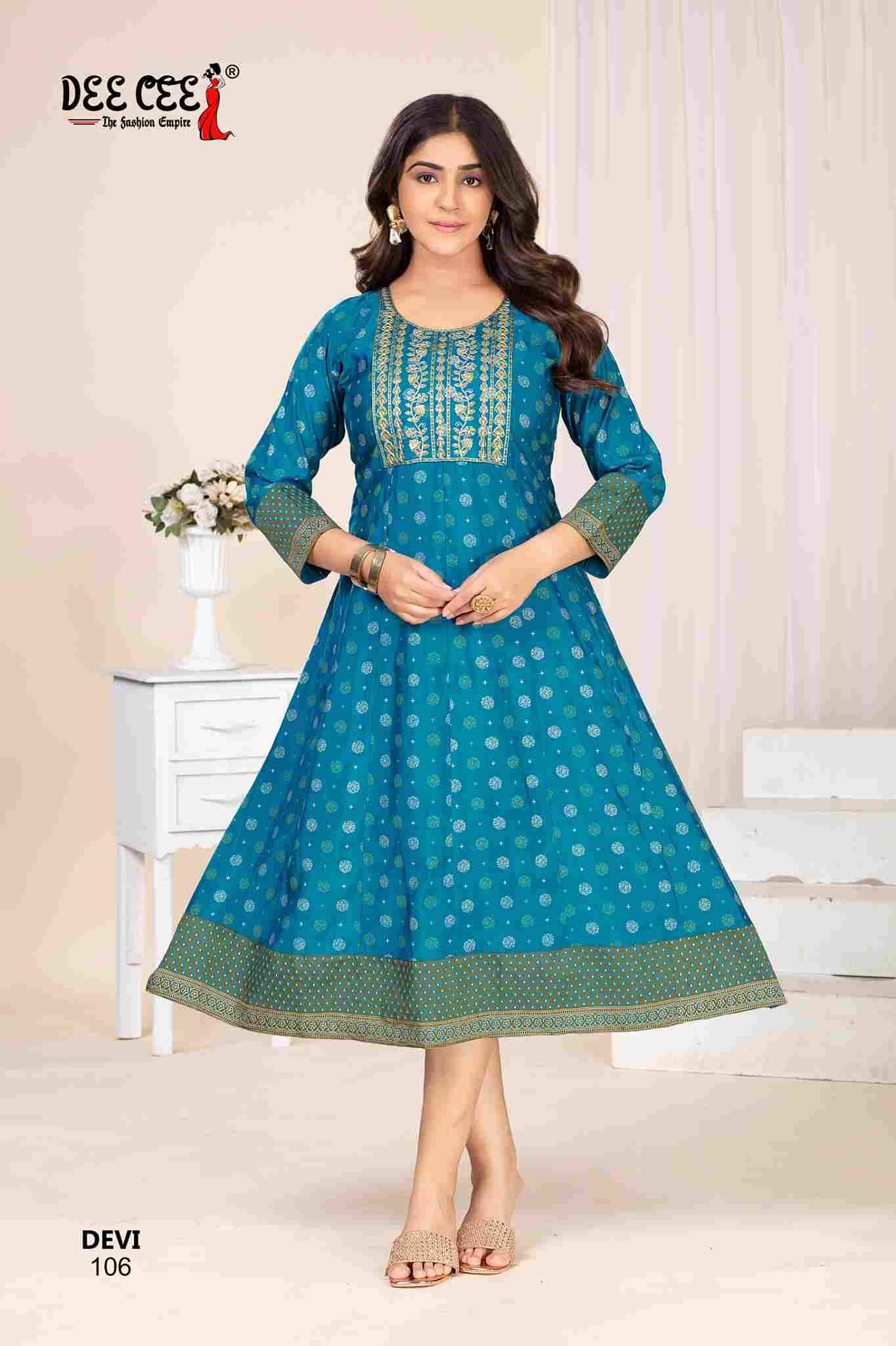 Devi By Dee Cee 101 To 106 Series Designer Stylish Fancy Colorful Beautiful Party Wear & Ethnic Wear Collection Chanderi Kurtis At Wholesale Price