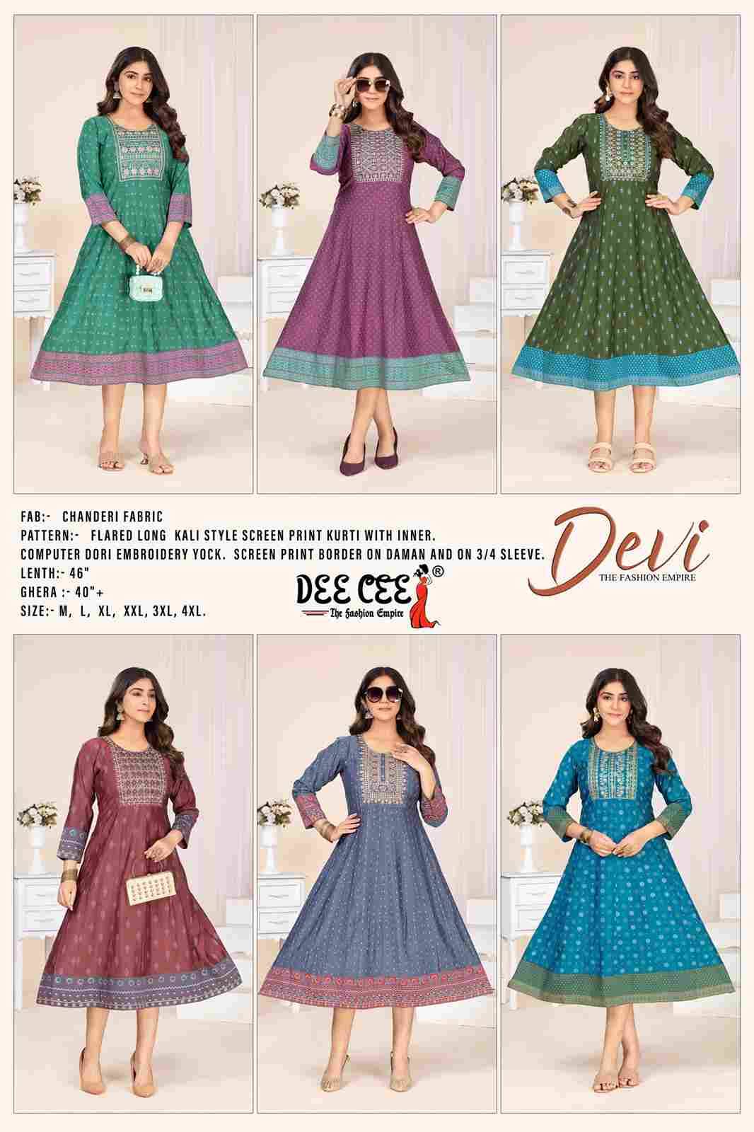 Devi By Dee Cee 101 To 106 Series Designer Stylish Fancy Colorful Beautiful Party Wear & Ethnic Wear Collection Chanderi Kurtis At Wholesale Price