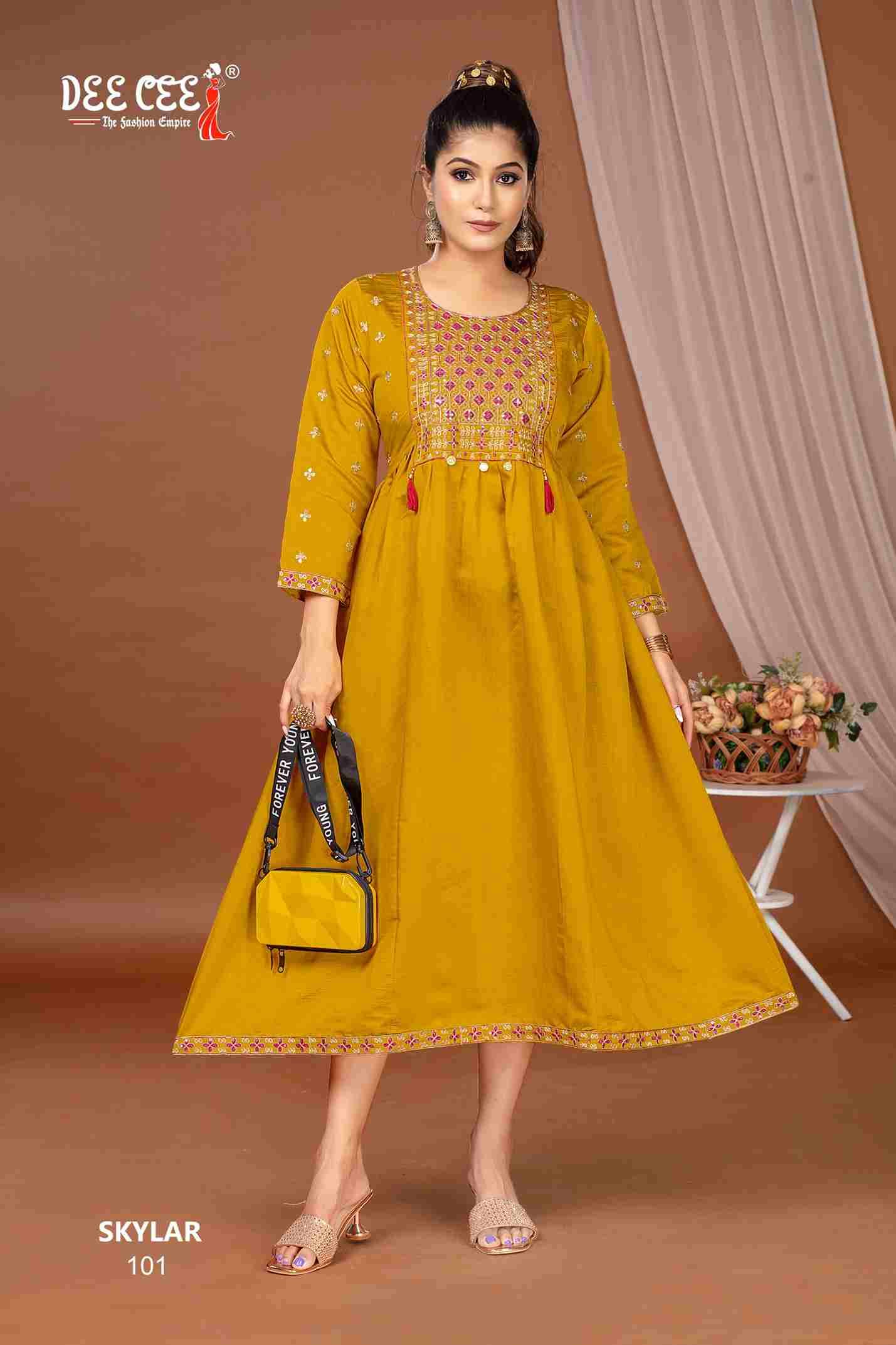 Skylar By Dee Cee 101 To 106 Series Designer Stylish Fancy Colorful Beautiful Party Wear & Ethnic Wear Collection Roman Silk Kurtis At Wholesale Price