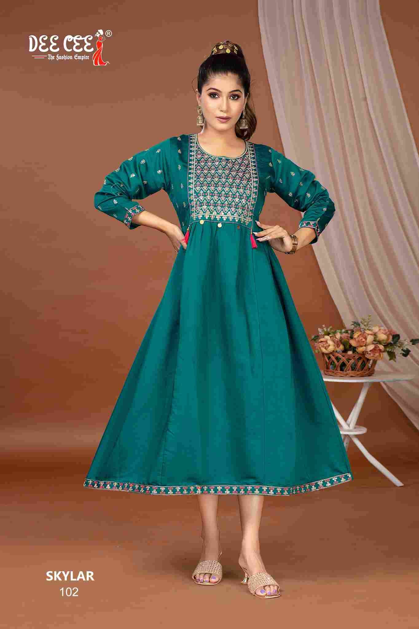 Skylar By Dee Cee 101 To 106 Series Designer Stylish Fancy Colorful Beautiful Party Wear & Ethnic Wear Collection Roman Silk Kurtis At Wholesale Price