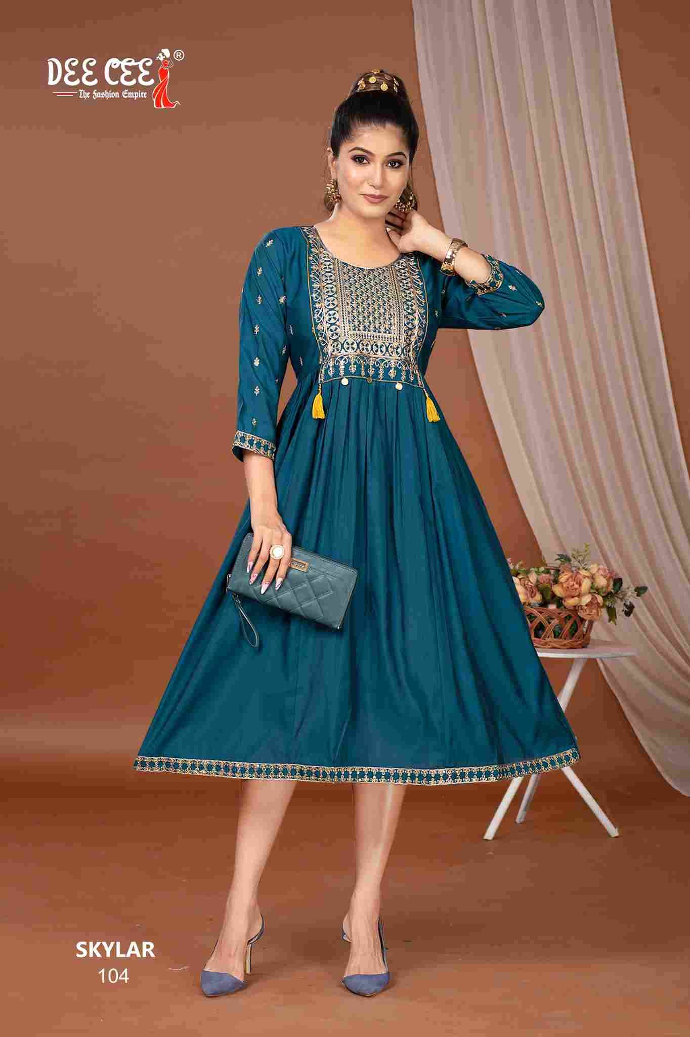 Skylar By Dee Cee 101 To 106 Series Designer Stylish Fancy Colorful Beautiful Party Wear & Ethnic Wear Collection Roman Silk Kurtis At Wholesale Price