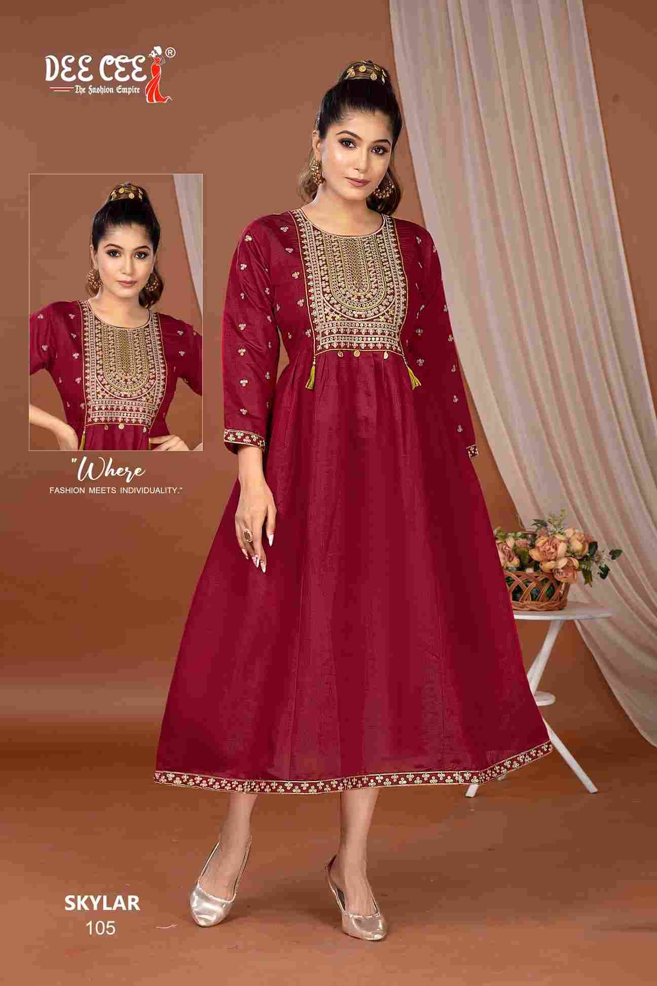 Skylar By Dee Cee 101 To 106 Series Designer Stylish Fancy Colorful Beautiful Party Wear & Ethnic Wear Collection Roman Silk Kurtis At Wholesale Price