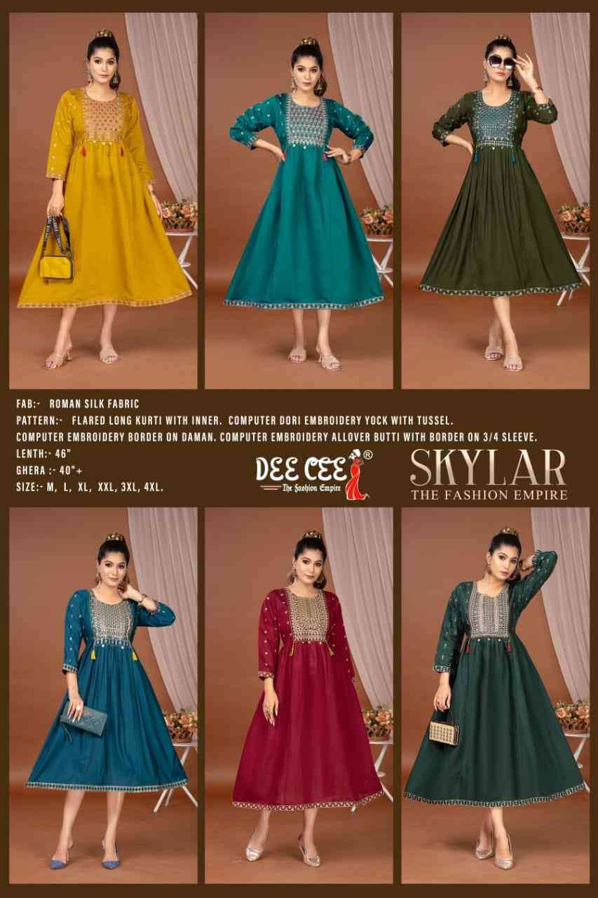 Skylar By Dee Cee 101 To 106 Series Designer Stylish Fancy Colorful Beautiful Party Wear & Ethnic Wear Collection Roman Silk Kurtis At Wholesale Price