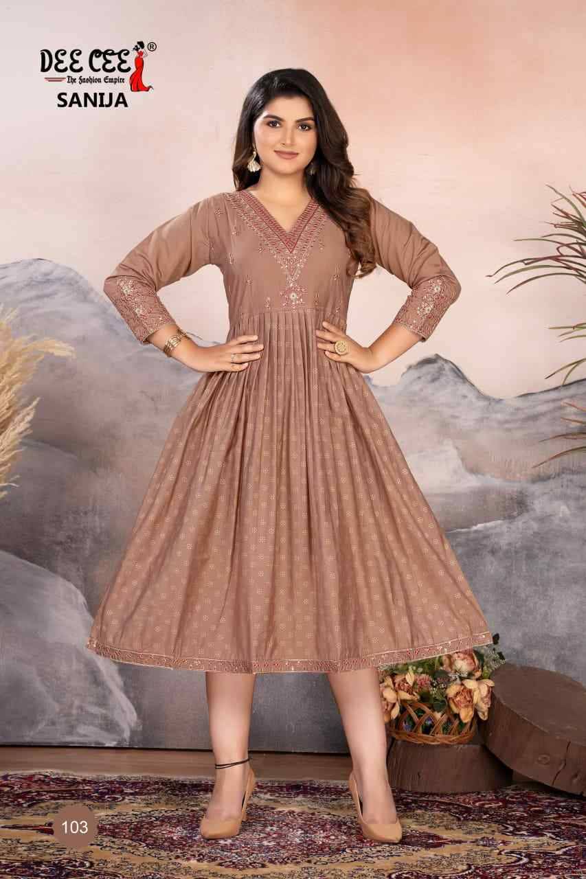 Sanija By Dee Cee 101 To 106 Series Designer Stylish Fancy Colorful Beautiful Party Wear & Ethnic Wear Collection Roman Silk Kurtis At Wholesale Price