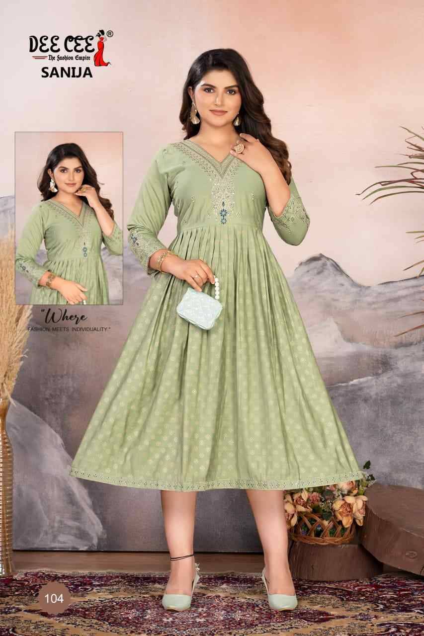 Sanija By Dee Cee 101 To 106 Series Designer Stylish Fancy Colorful Beautiful Party Wear & Ethnic Wear Collection Roman Silk Kurtis At Wholesale Price