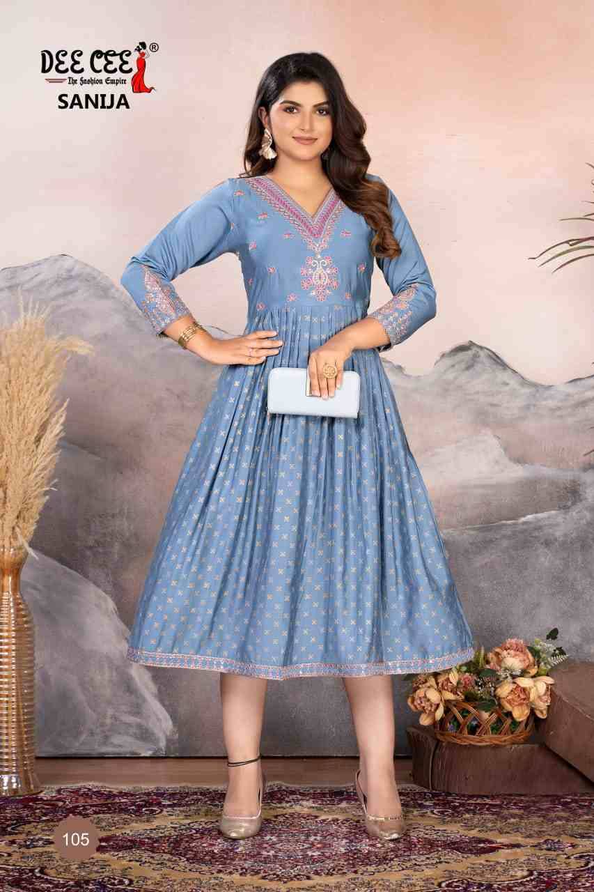 Sanija By Dee Cee 101 To 106 Series Designer Stylish Fancy Colorful Beautiful Party Wear & Ethnic Wear Collection Roman Silk Kurtis At Wholesale Price