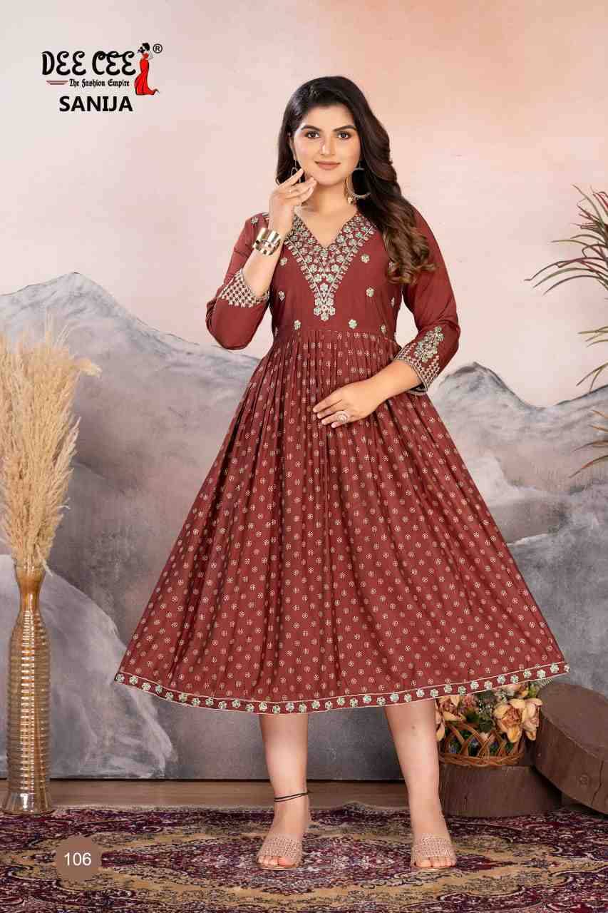 Sanija By Dee Cee 101 To 106 Series Designer Stylish Fancy Colorful Beautiful Party Wear & Ethnic Wear Collection Roman Silk Kurtis At Wholesale Price