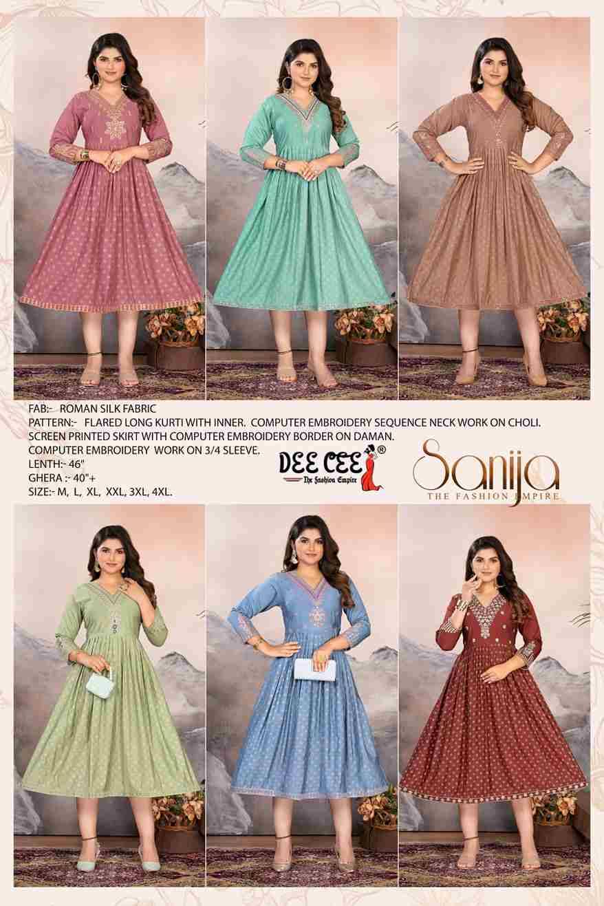 Sanija By Dee Cee 101 To 106 Series Designer Stylish Fancy Colorful Beautiful Party Wear & Ethnic Wear Collection Roman Silk Kurtis At Wholesale Price