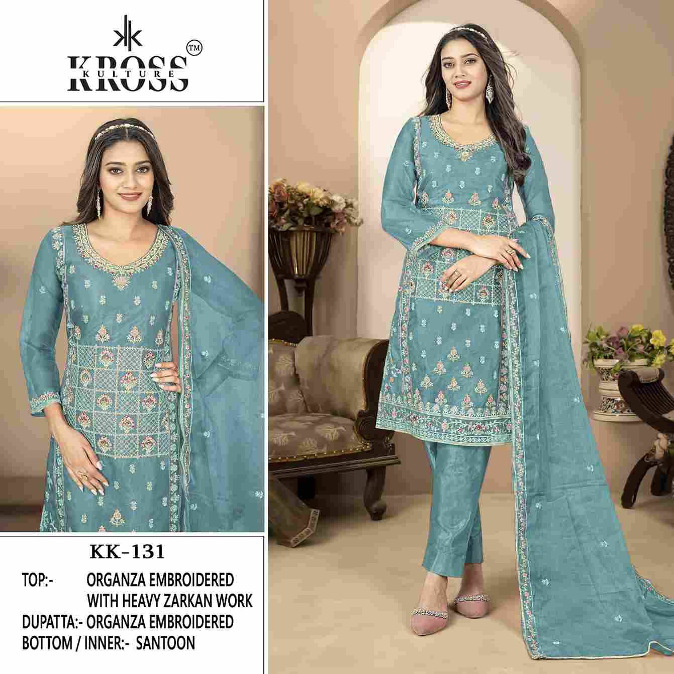 Kross Kulture Hit Design 131 Colours By Kross Kulture 131-A To 131-D Series Beautiful Pakistani Suits Colorful Stylish Fancy Casual Wear & Ethnic Wear Organza Embroidered Dresses At Wholesale Price