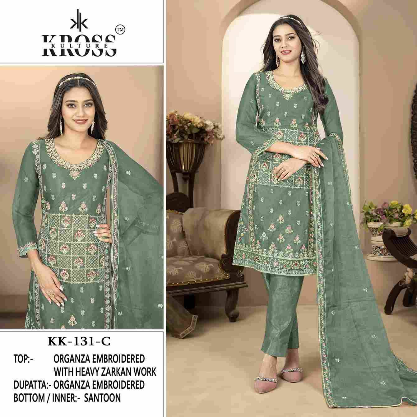 Kross Kulture Hit Design 131 Colours By Kross Kulture 131-A To 131-D Series Beautiful Pakistani Suits Colorful Stylish Fancy Casual Wear & Ethnic Wear Organza Embroidered Dresses At Wholesale Price