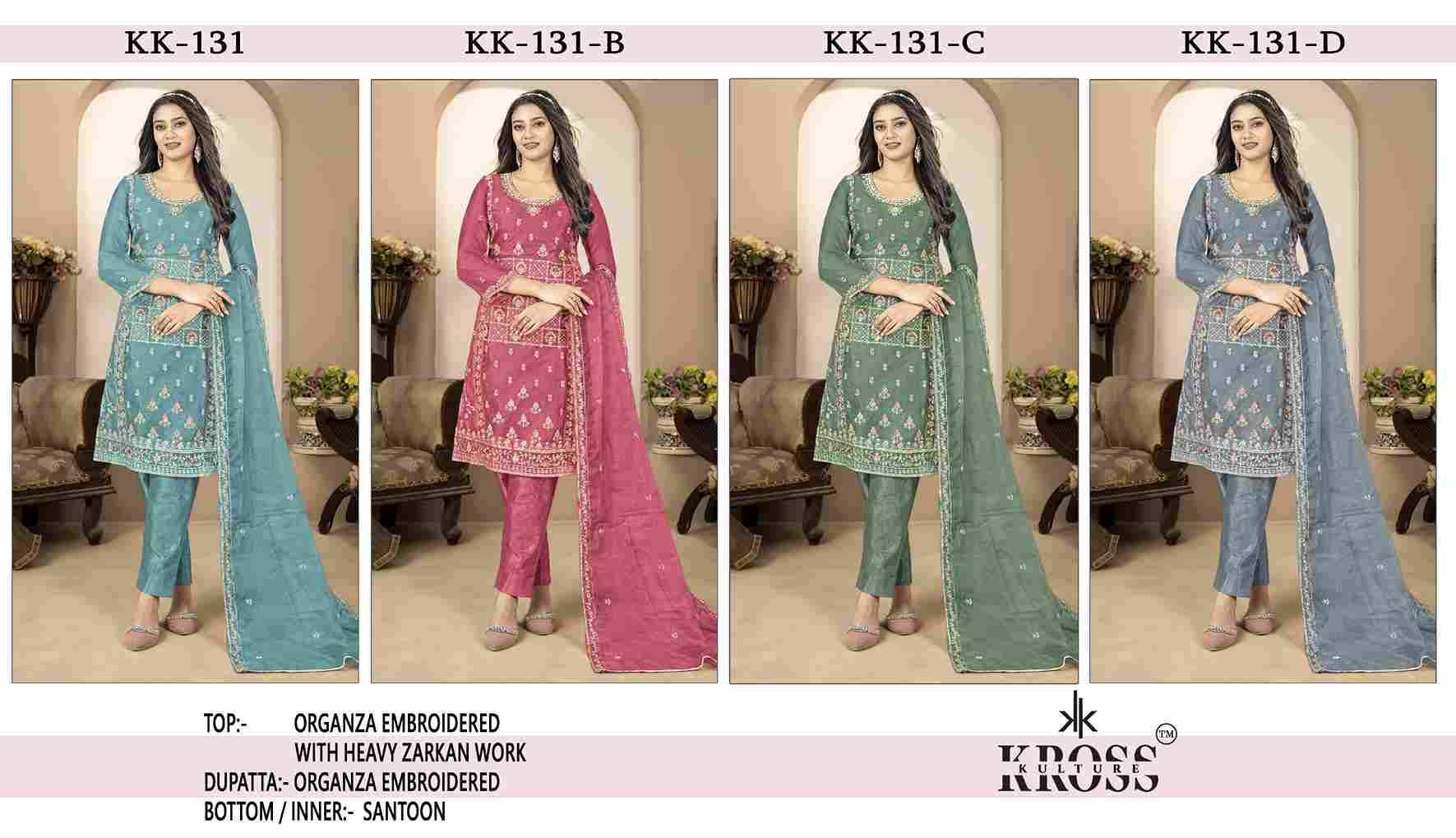 Kross Kulture Hit Design 131 Colours By Kross Kulture 131-A To 131-D Series Beautiful Pakistani Suits Colorful Stylish Fancy Casual Wear & Ethnic Wear Organza Embroidered Dresses At Wholesale Price