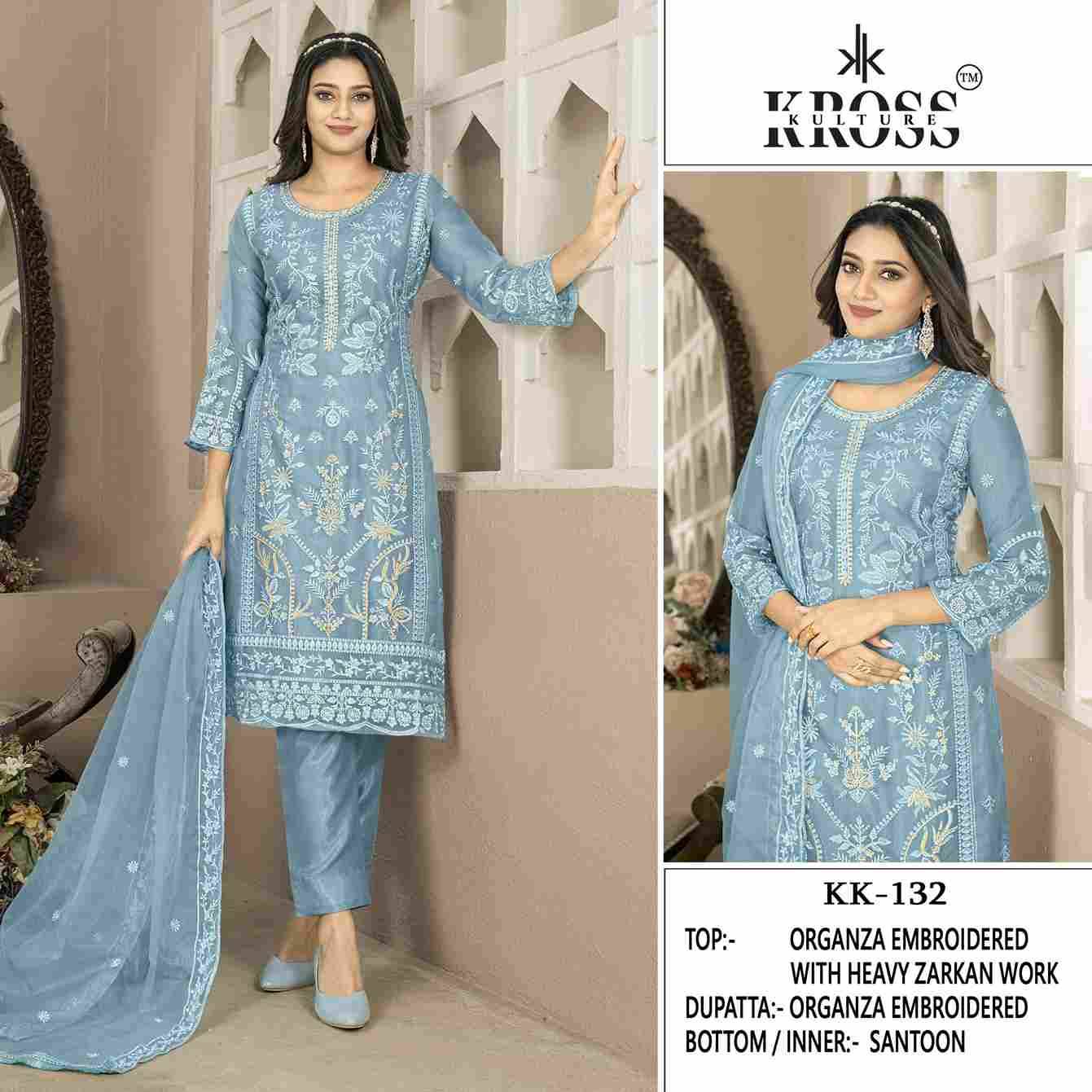 Kross Kulture Hit Design 132 Colours By Kross Kulture 132-A To 132-D Series Beautiful Pakistani Suits Colorful Stylish Fancy Casual Wear & Ethnic Wear Organza Embroidered Dresses At Wholesale Price