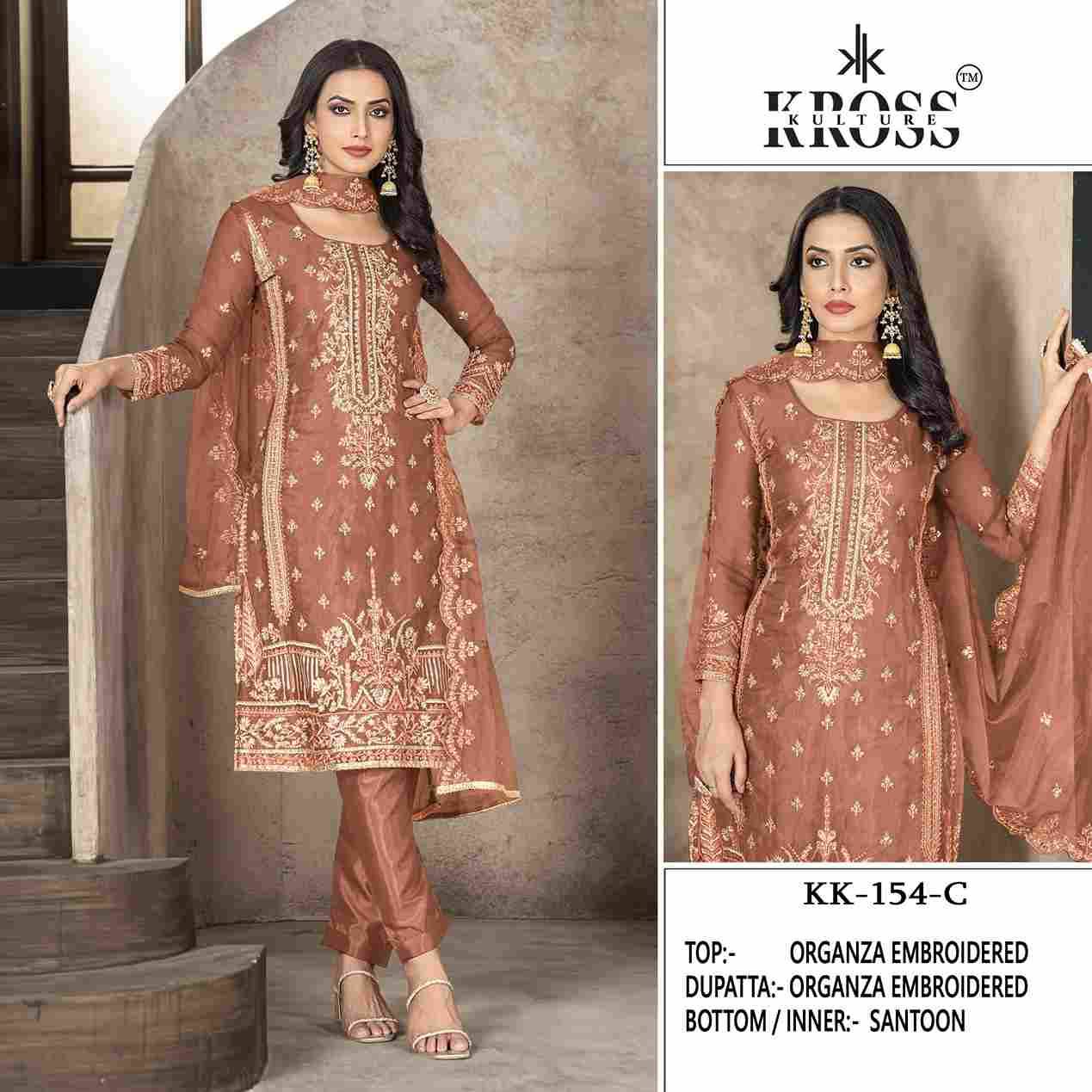 Kross Kulture Hit Design 154 Colours By Kross Kulture 154-A To 154-D Series Beautiful Pakistani Suits Colorful Stylish Fancy Casual Wear & Ethnic Wear Organza With Embroidered Dresses At Wholesale Price