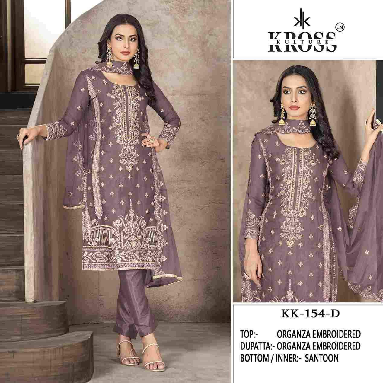Kross Kulture Hit Design 154 Colours By Kross Kulture 154-A To 154-D Series Beautiful Pakistani Suits Colorful Stylish Fancy Casual Wear & Ethnic Wear Organza With Embroidered Dresses At Wholesale Price