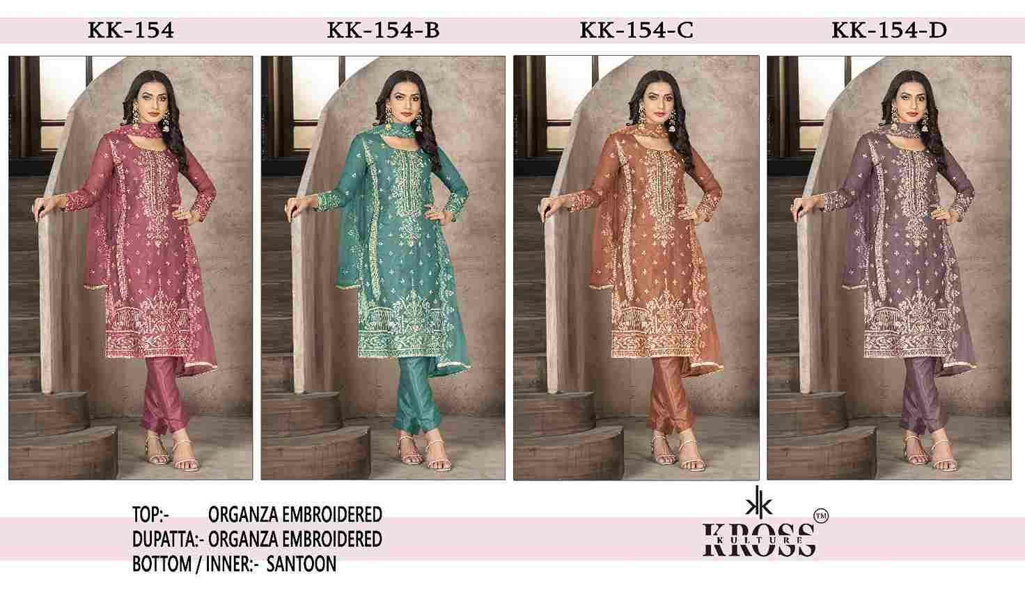 Kross Kulture Hit Design 154 Colours By Kross Kulture 154-A To 154-D Series Beautiful Pakistani Suits Colorful Stylish Fancy Casual Wear & Ethnic Wear Organza With Embroidered Dresses At Wholesale Price